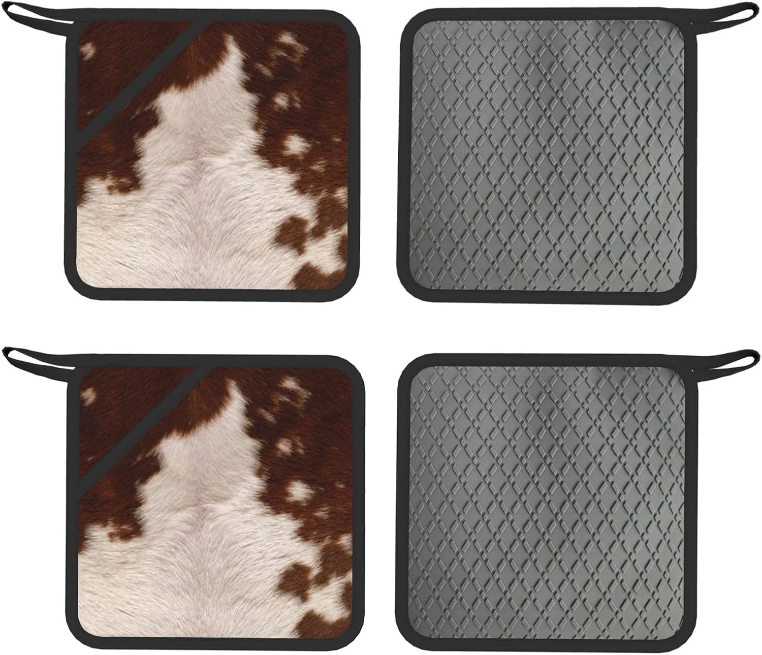 red Brown Cowhide Oven Mitts and Pot Holders Set of 4 Heat Resistant Kitchen Gloves with Silicone Palm Hot Pads for Baking Cooking Grilling BBQ