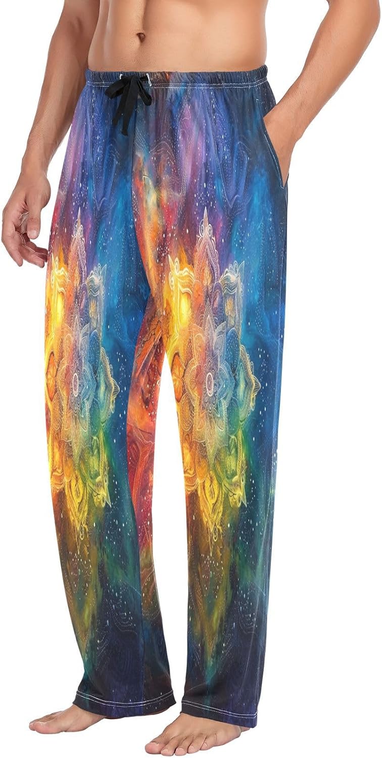 ALAZA Mandala Rainbow Color Nebula Men's Pajama Pants Men Cotton Pajama Bottoms with Pockets, S