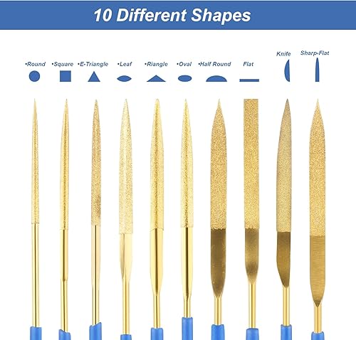Miniatura 4 de Juego de limas de madera, 13 limas de acero al carbono dorado con maleta, incluye 2 limas de metal grandes, 10 limas de diamante y cepillo de acero