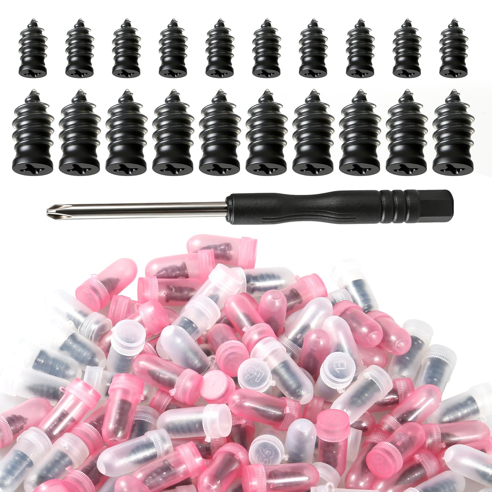 101pcs Tyre Repair Screws, Puncture Repairs Screws Kit with Screwdriver,2 Sizes Tire Screw Repair Plugs Rubber Nail for Car Motorcycle Bike, Vacuum Tyre Repair Nail Tool for Emergency Flat(10S & 10L)