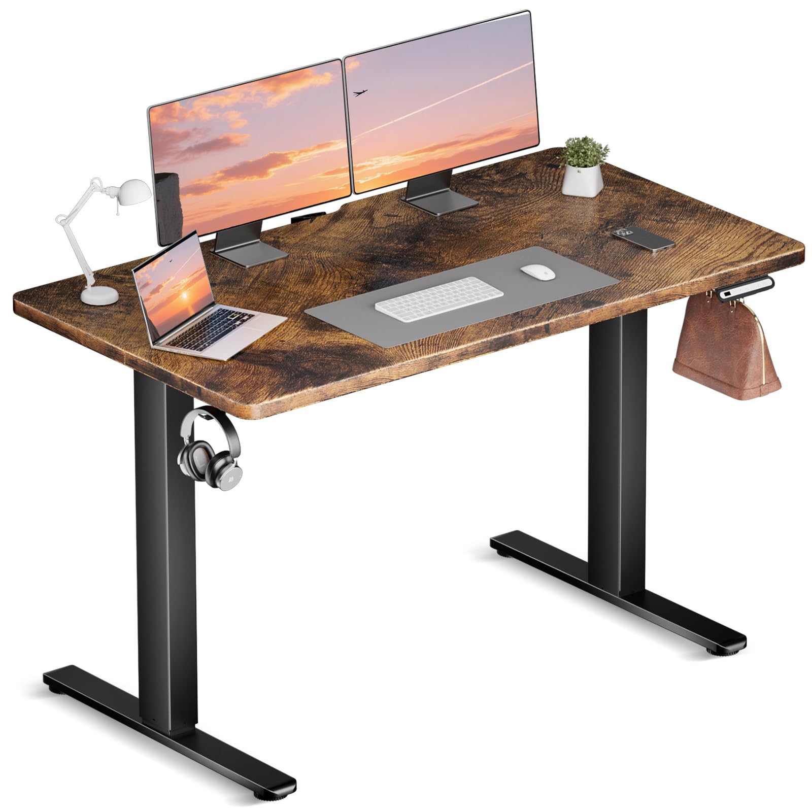 GTRACING Height Adjustable Electric Standing Desk, 48 x 24 Inches Sit Stand up Desk with 3 Memory Preset, Ergonomic Home Office Computer Desk (Vintage Brown)