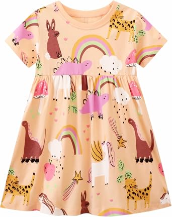 Toddler Girl Casual Dress Kids Short Sleeve Cotton Basic Dresses for Leggings