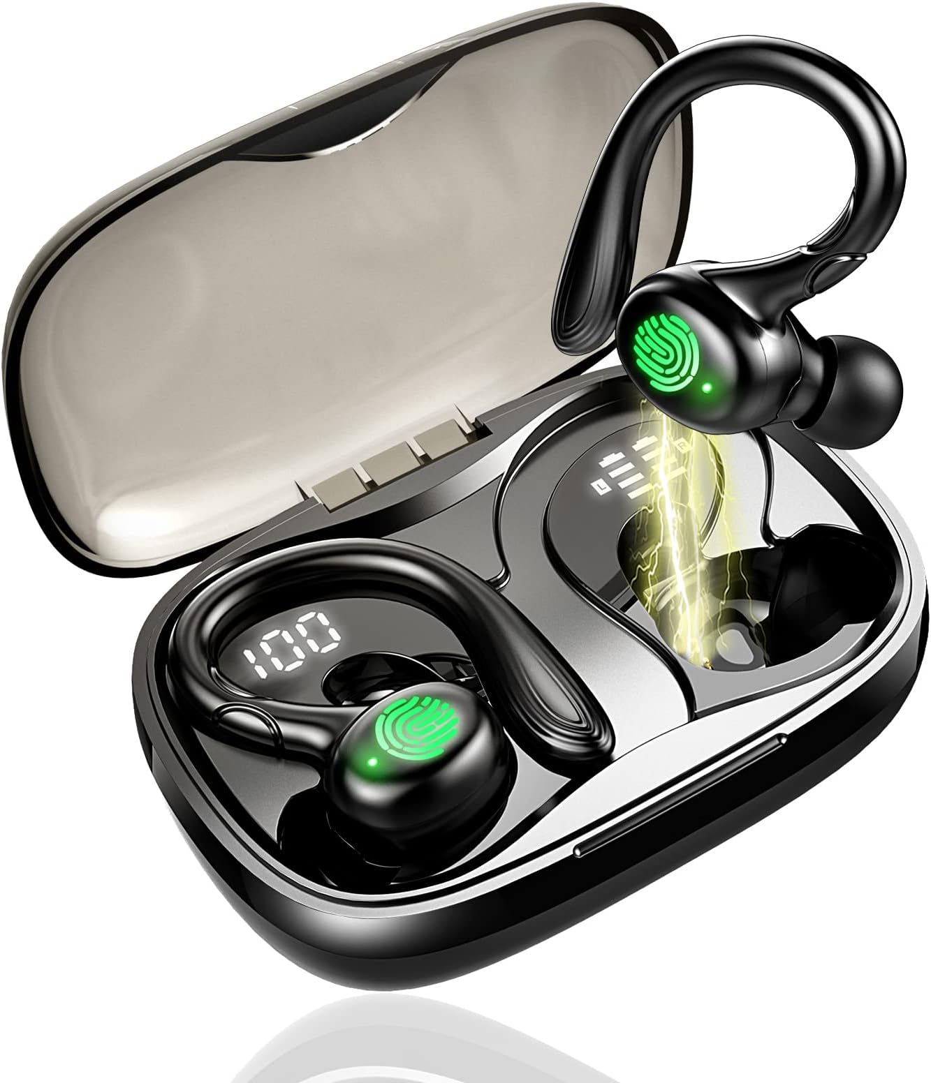Wireless Earbud Sport, Bluetooth 5.1 Headphones, HiFi Stereo Bluetooth Earphones, LED Display, 48 Hours in Ear Bluetooth Earbud with EarHooks, IPX7 Waterproof Wireless Headset for Running Gym Workout