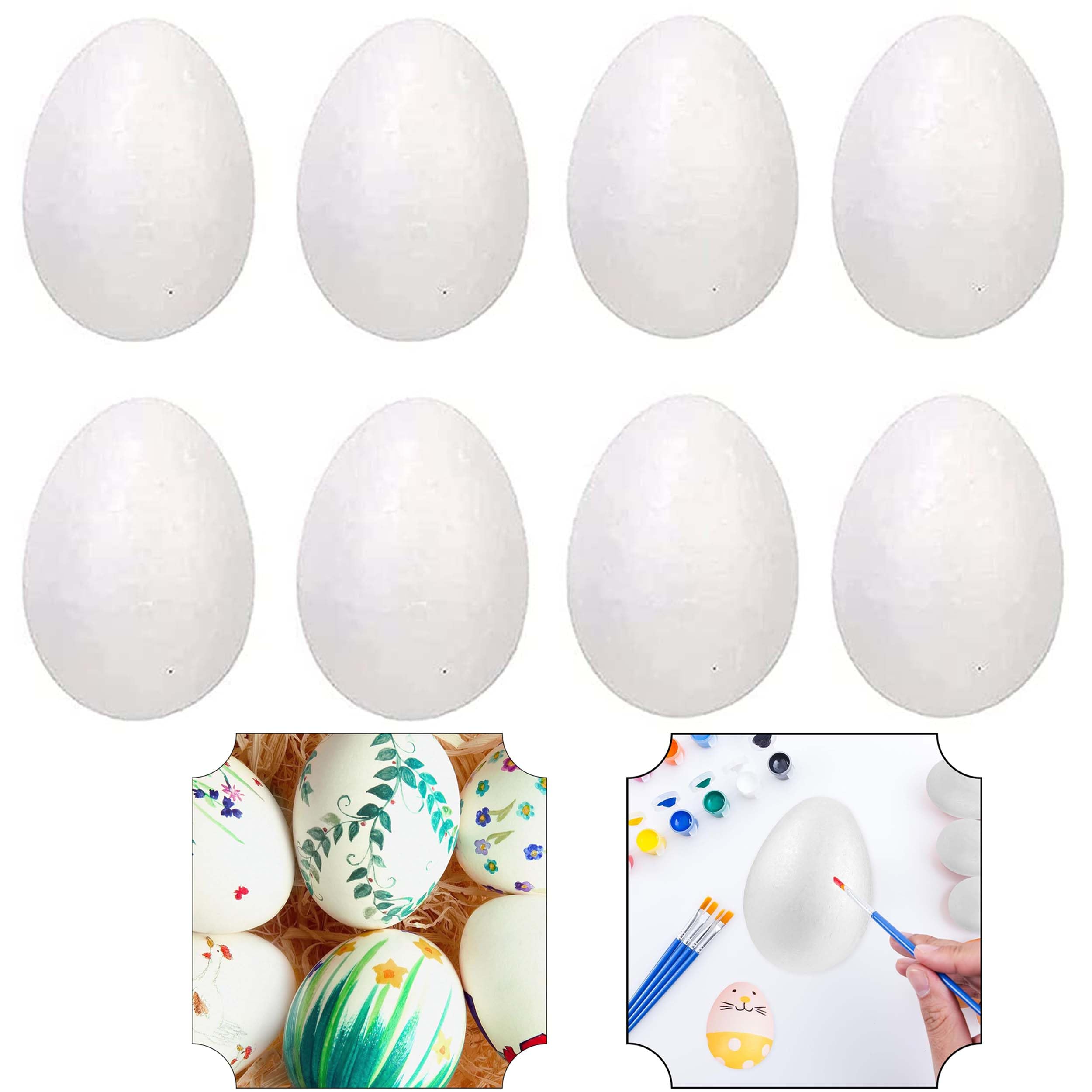SRV Hub 8 Pieces White Easter Foam Eggs, Easter Party Decor, Easter Polystyrene Egg Shapes Easter Eggs Decorations Ornaments (8Pcs Polystrene Eggs)