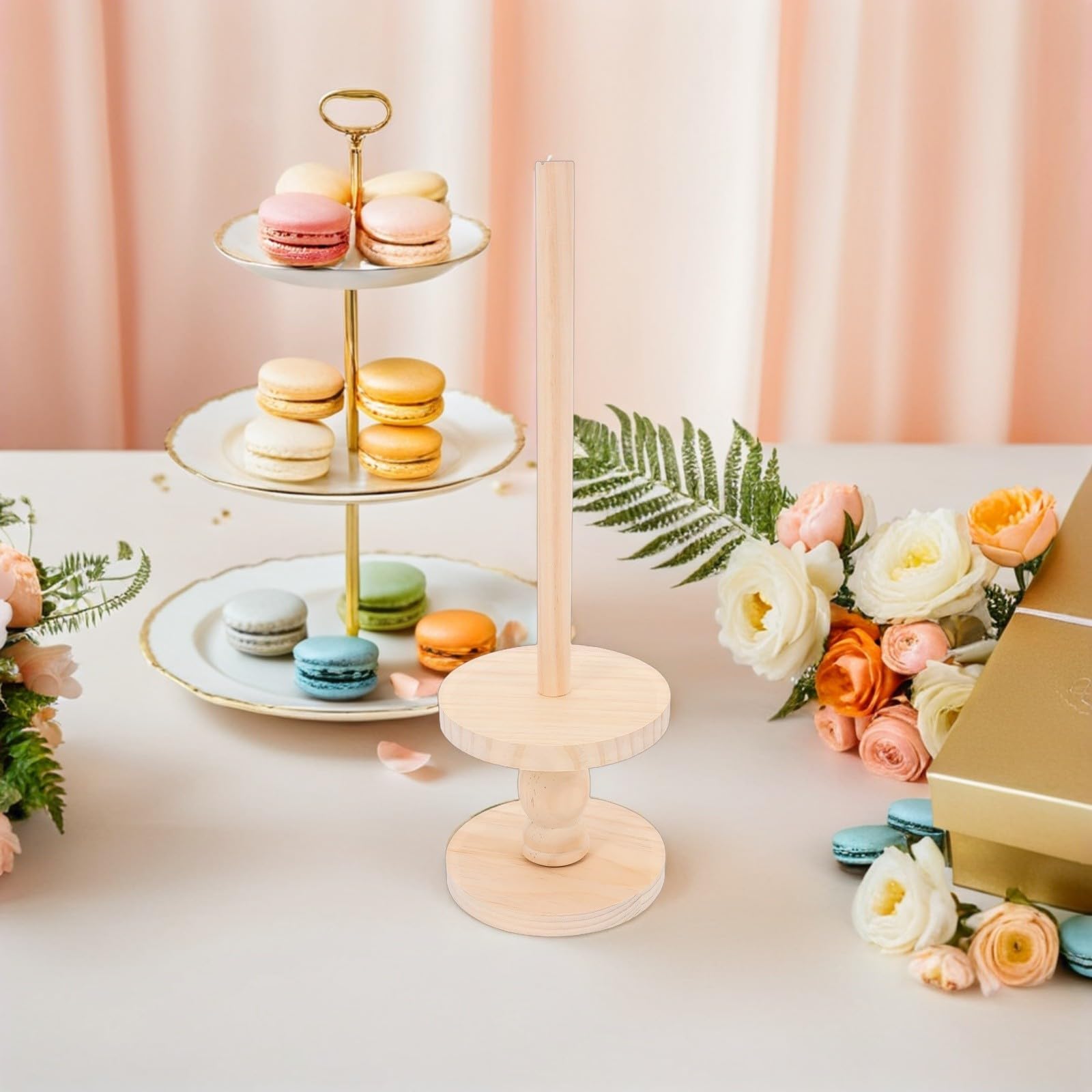 Présentoir Donuts en Bois Beige, Support Gâteau Mariage Rustique, Design Empilable et Structure Détachable, Facile à Monter et Ranger, pour Événements de Boulangerie