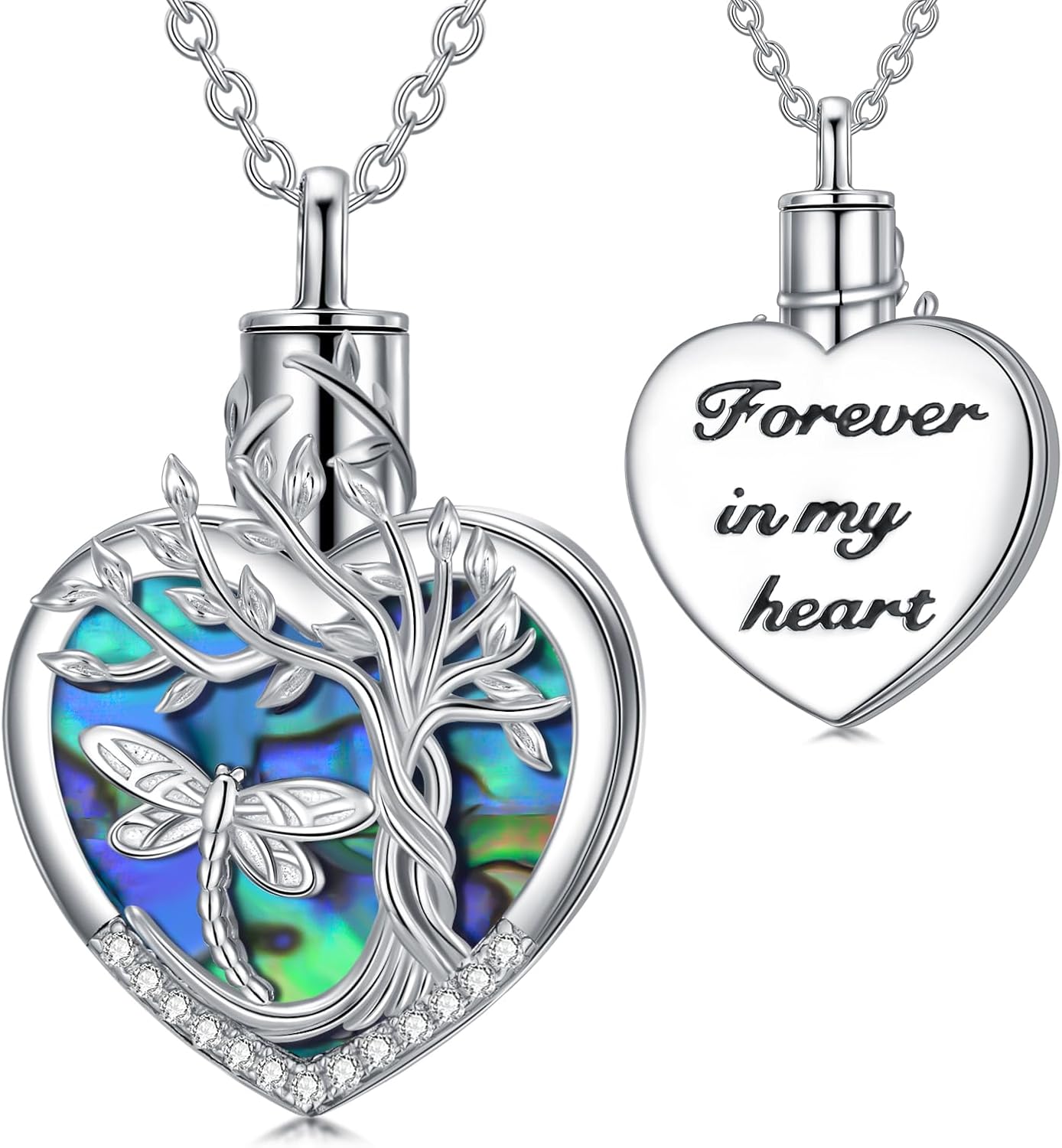 TOUPOP Tree of Life Urn Necklace for Ashes 925 Sterling Silver Heart Abalone Shell Cremation Jewelry Memorial Christmas Gifts for Women Mom Wife