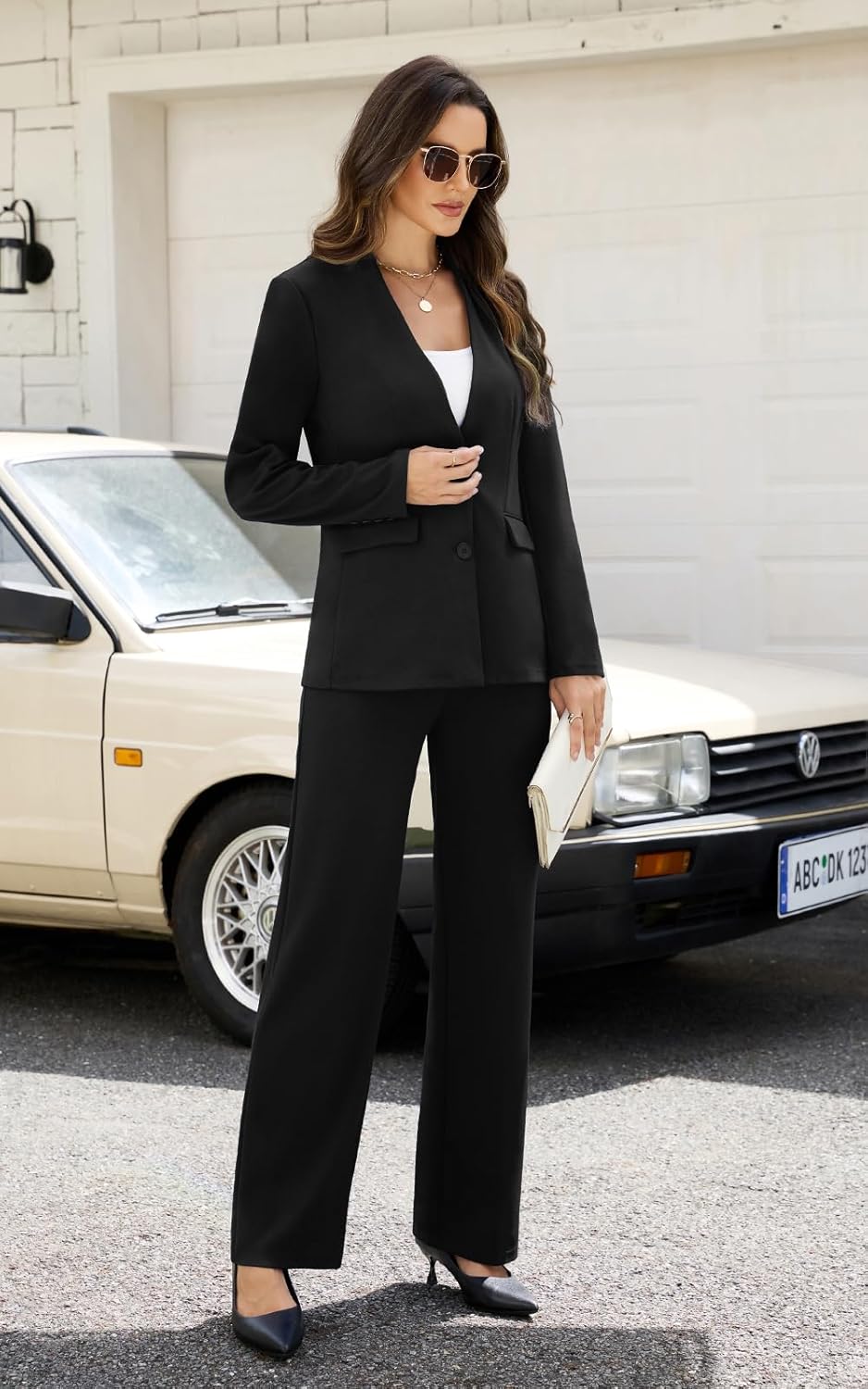 Women's 2 Piece Suits Business Casual Outfits Straight Wide Leg Pants Suits Profess... - Image 4