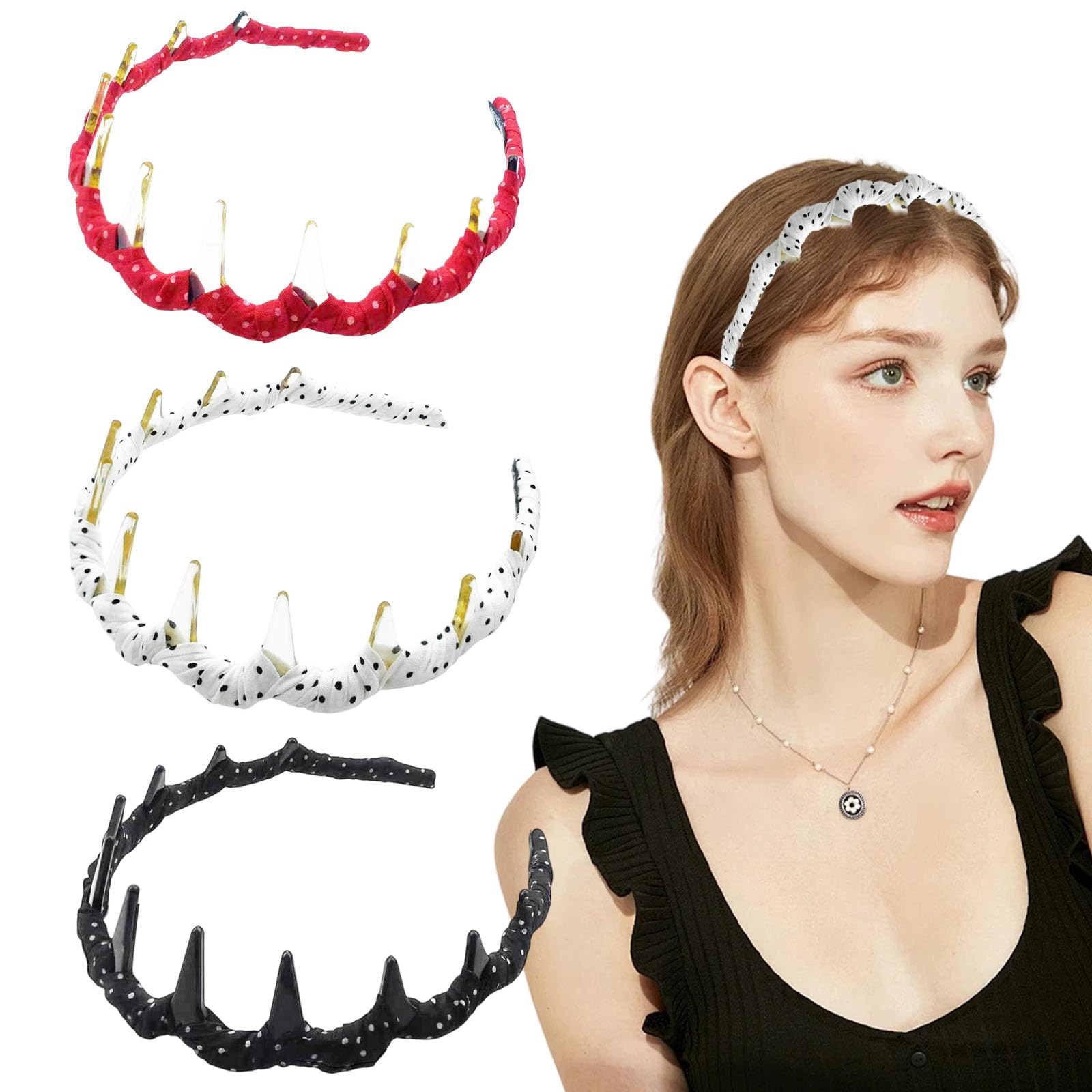 3PCS Zigzag Headbands for Women Wavy Dot Hair Band Adjustable Elastic Teeth Hairbands Fashion Vintage Hair Accessories for Girls