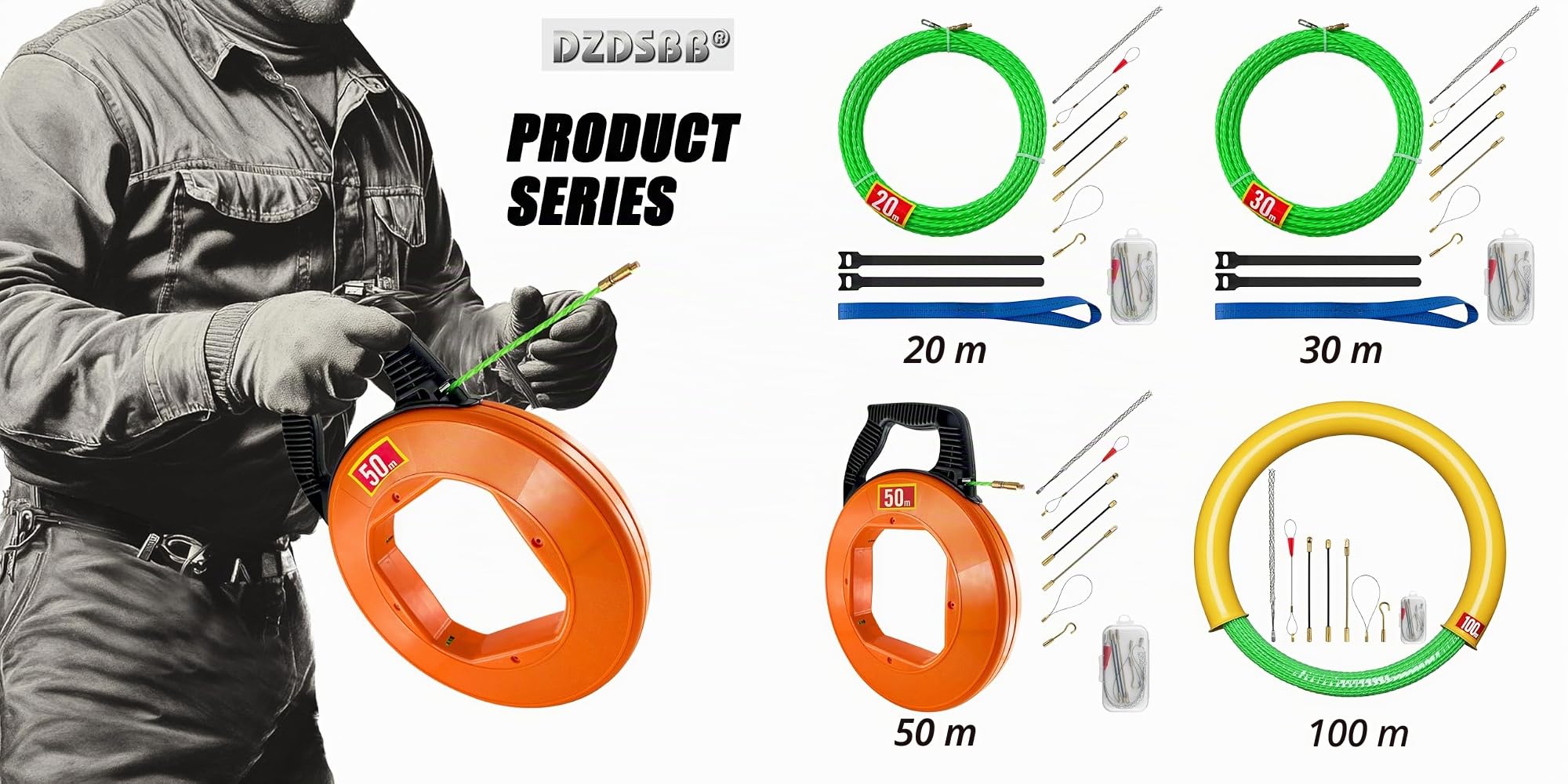 Aiguille Electricien,50m Tire Fil Electrique 4,5mm DiamèTre Tire Fils Electrique,Tire Fils Electricien Aiguille,Tire Fils Electricien Aiguille, Spiralé Flexible Aiguille Tire Fil（with BOX）