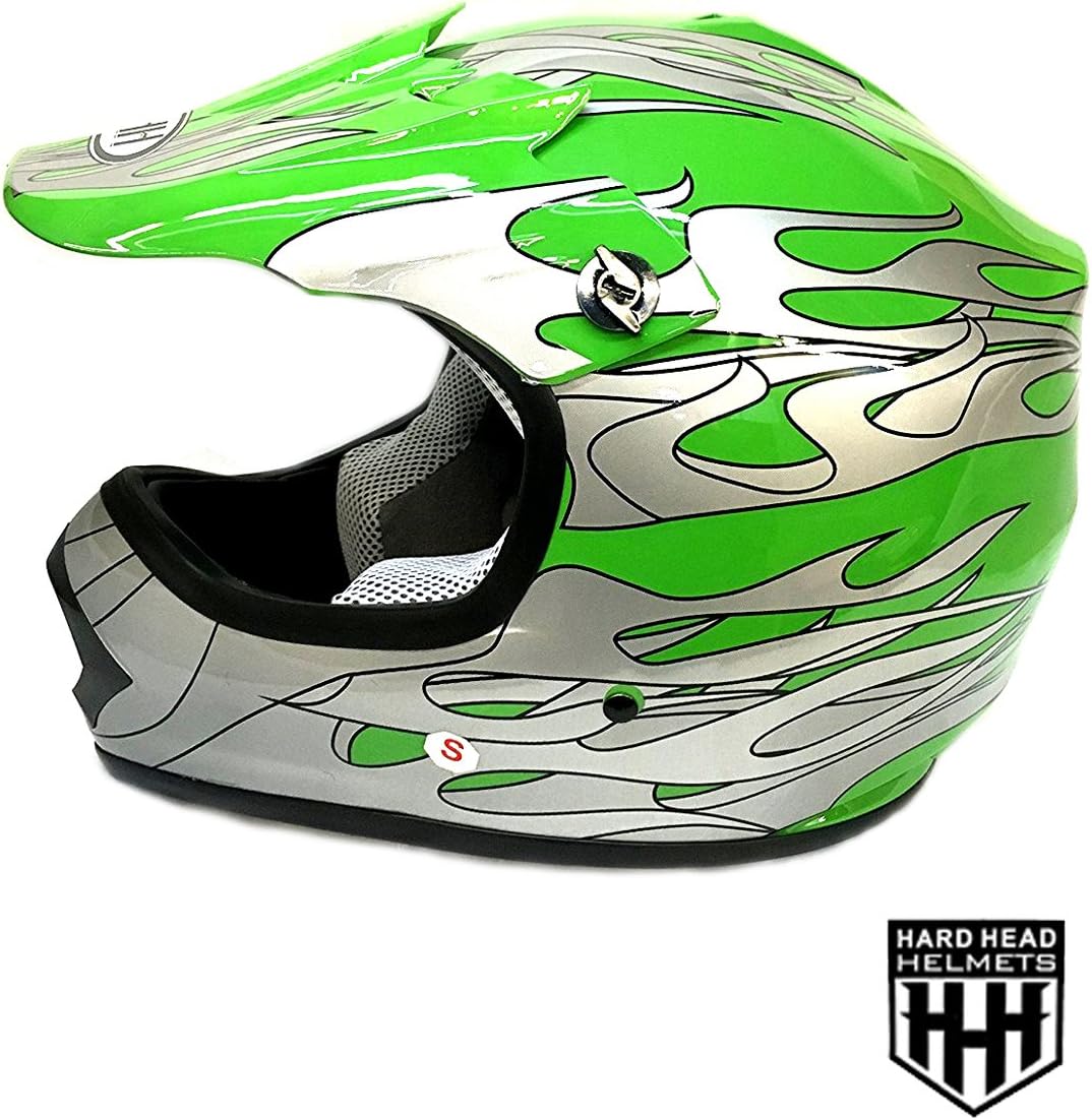 Youth DOT Helmet Green/Flame Color Dirt Bike Style Youth Model (Medium) Youth DOT Helmet Green/Flame Color Dirt Bike Style Youth Model (Medium)