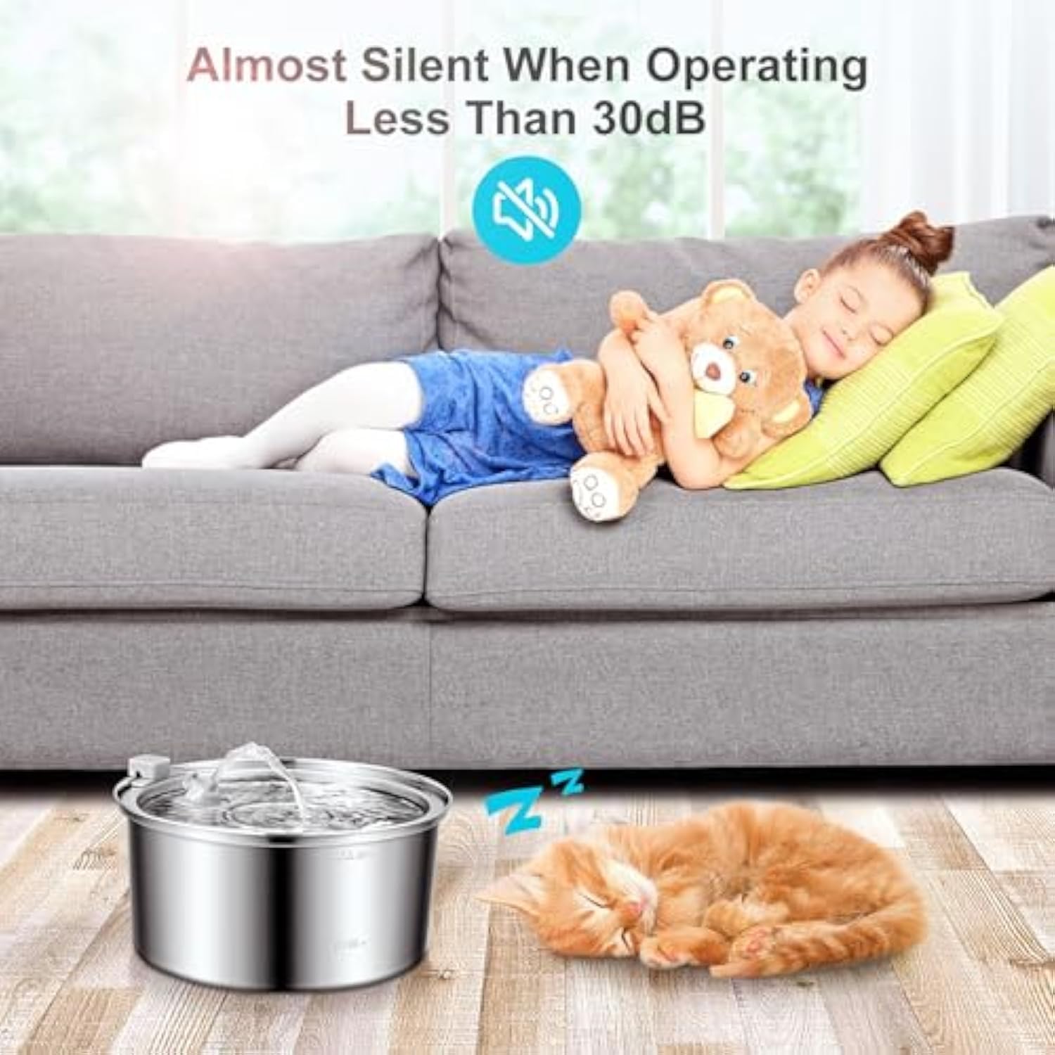Water Fountain, 3.2l/7l Dog Water Bowl Dispenser, Super Quiet Stainless Steel Dog Fountain Water Bowl for Small Dogs Cats & Medium and Large Animals (Silver, 3.2L-with 10 Filter Element) - image 7