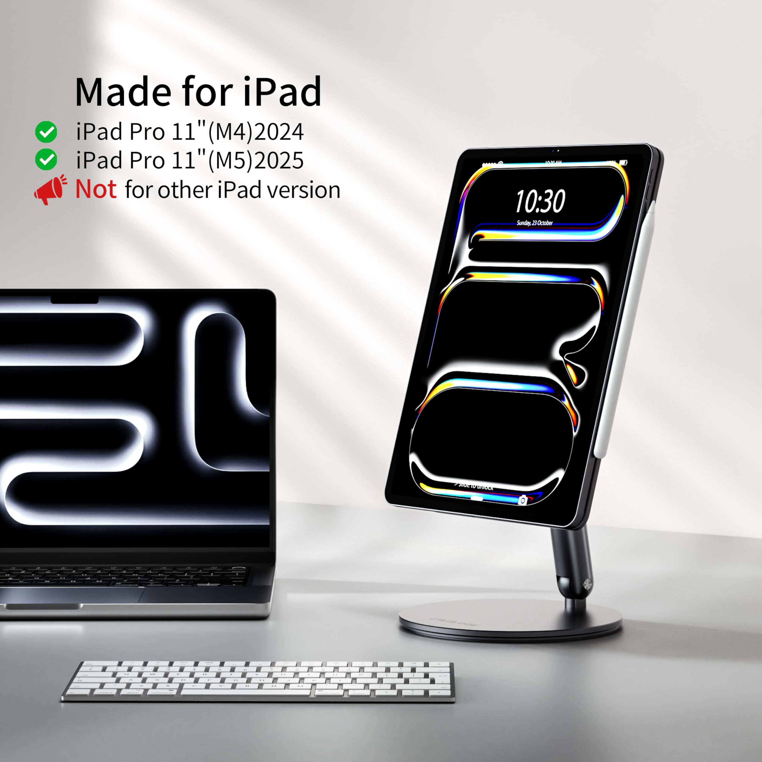 LULULOOK Soporte magnético para iPad Pro de 11 Pulgadas M4 M5, Plegable con Base giratoria de 360°, Soportes magnético Ajustable para Tablet portátil, Soporte de Escritorio de aleación de Aluminio