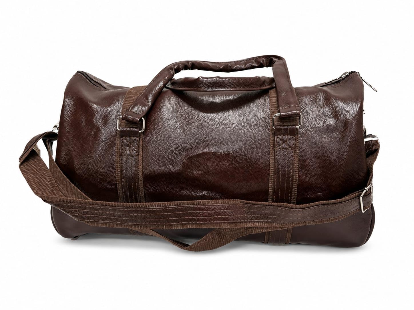 Brown Synthetic Leather Duffle Bag for Travel & Gym-image-3