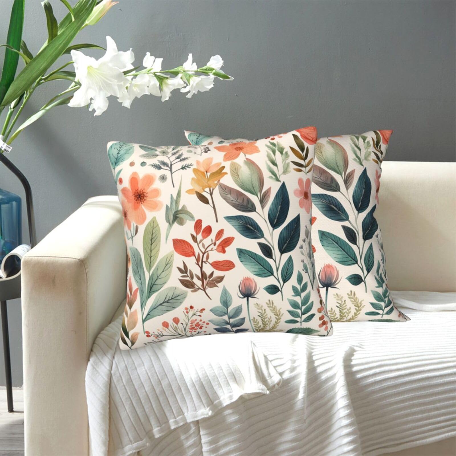 FekiLoot Decorative Throw Pillow Covers Modern Farmhouse Pillowcase Double Sided Cozy Cushion Cover for Sofa Couch Bed 20"X20" Watercolor Flowers