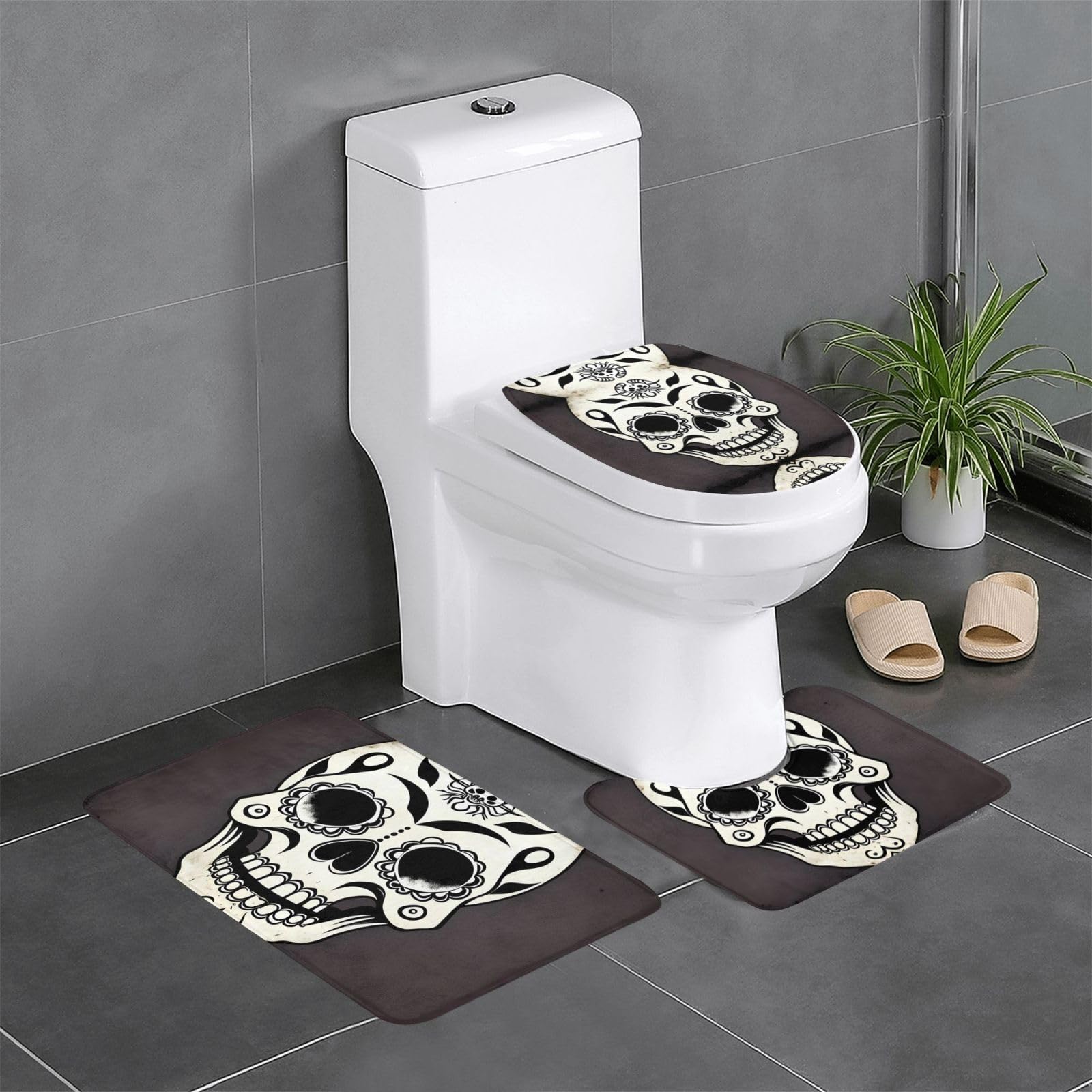 Tapis de bain Sugar Horror Skull | Lot de 3 antidérapant pour toilette et baignoire