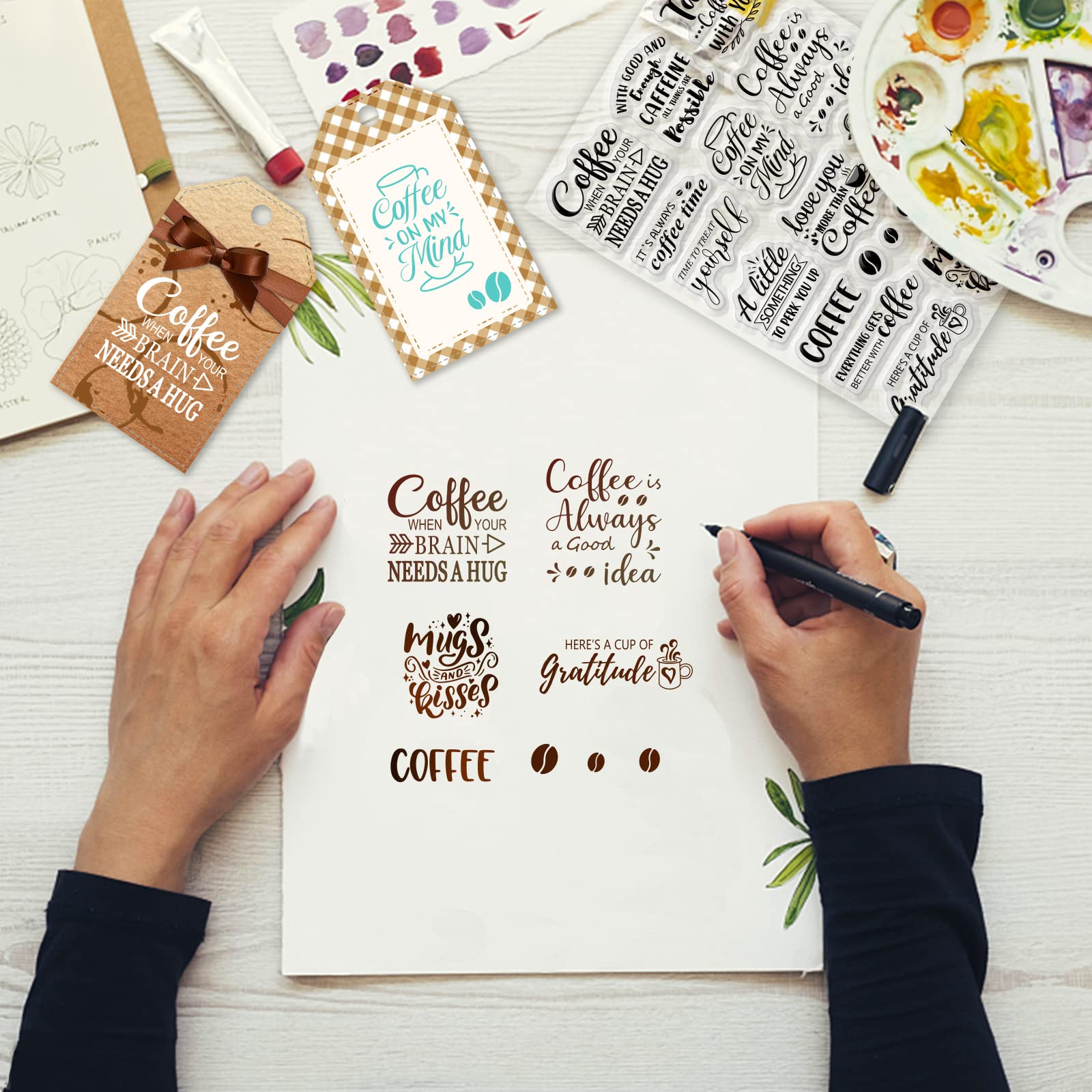 GLOBLELAND Coffee Clear Stamps For DIY Scrapbooking Coffee Bean Blessing Words Silicone Clear Stamp Seals For Cards Making Photo Journal Album Decoration