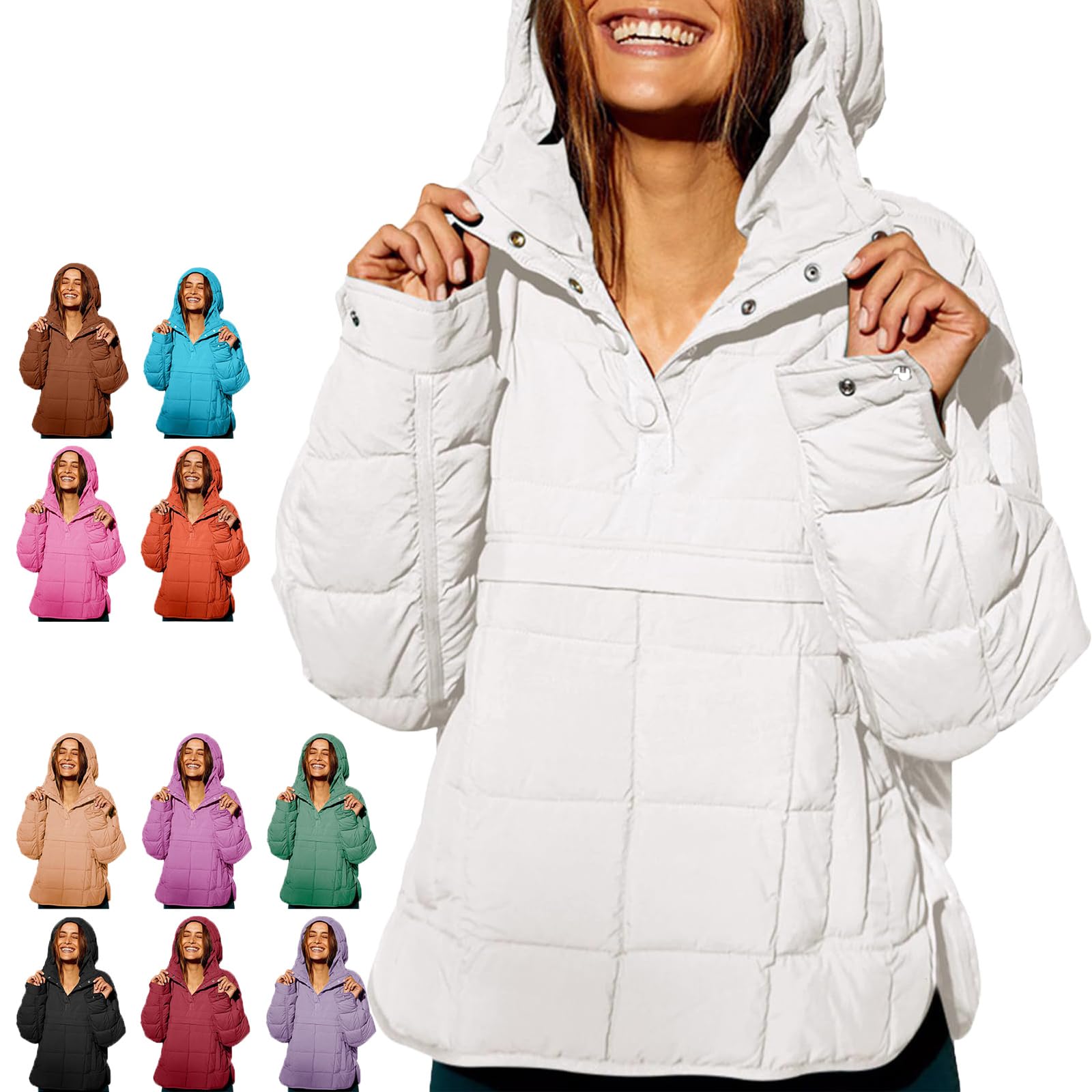 Generisch Damska kurtka oversize, pikowana, z kieszeniami, lekka, biały, S