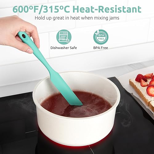Miniatura 5 de U-Taste Espátula de silicona delgada 600F resistente al calor de grado alimenticio de 10 pulgadas de largo y estrecho palo de agitación de masa
