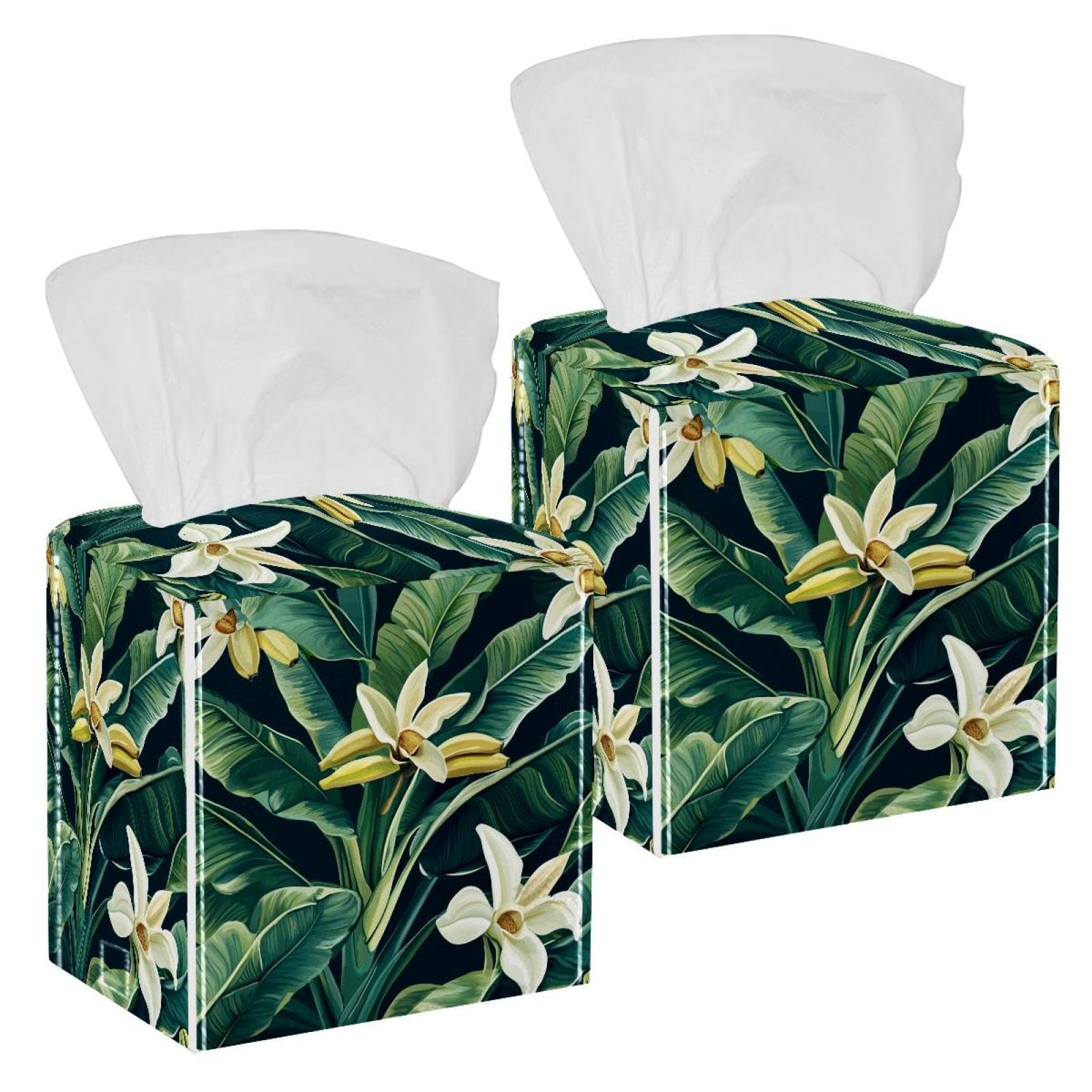 Boîte à mouchoirs en cuir lot de 2 distributeur feuilles de bananier