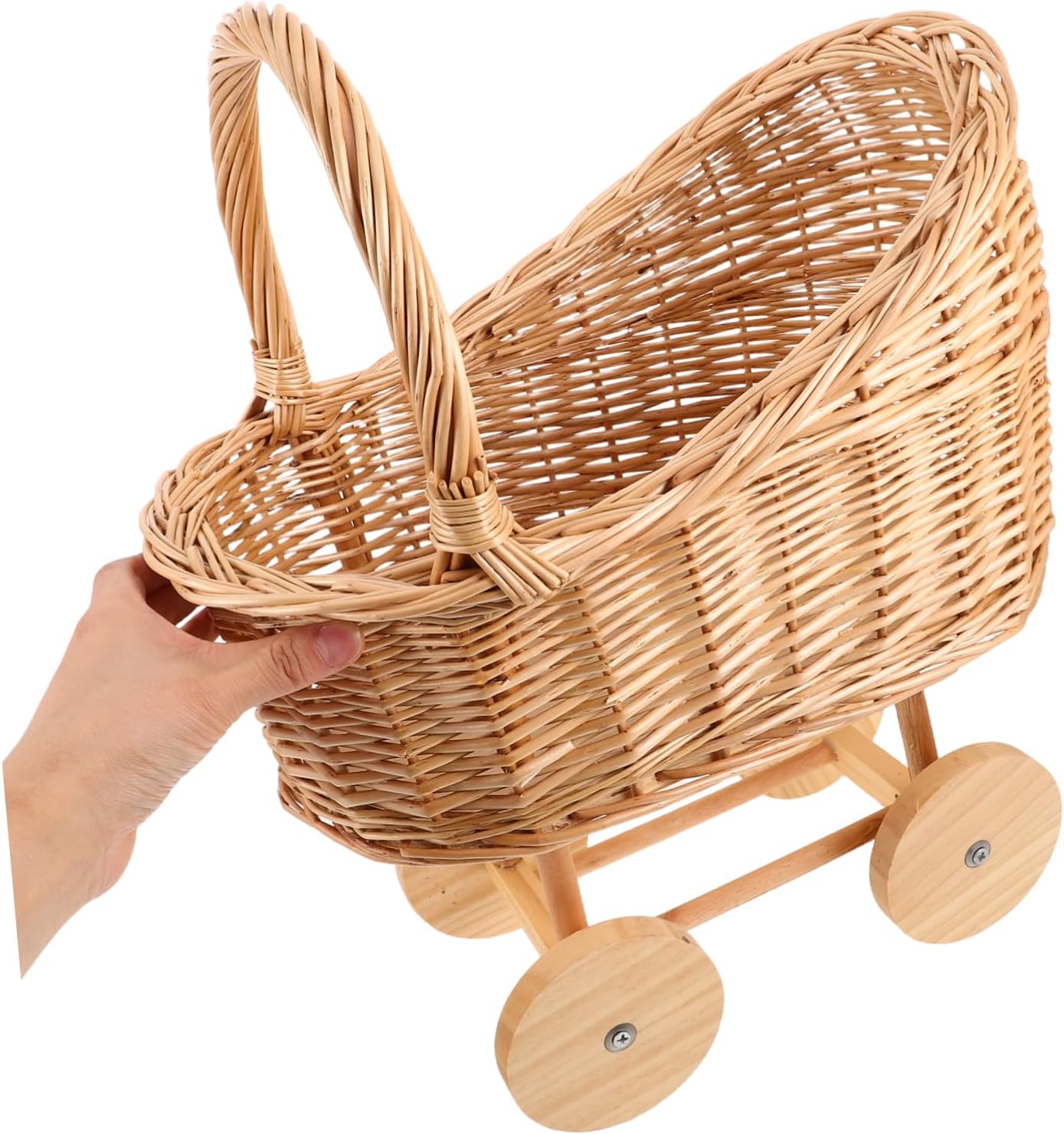 Milisten Woven Rattan Flower Girl Basket Carriage for Weddings Showers Party Centerpieces Light Brown Decorative Basket with Handle Vintage Rustic Charm
