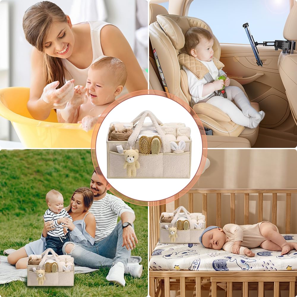 Organizer Pannolini, Portatile Organizer Fasciatoio per Neonati, Feltro Borsa per Pannolini per Bambini con Maniglia, Grande Organizzatore Fasciatoio Neonato per i Viaggi (Bianco) (Bianco)