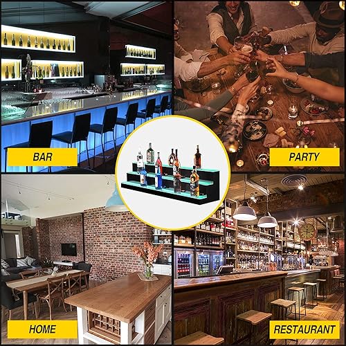 Miniatura 50 de Estante de exhibición de botellas de licor con luz LED desmontable de 24 pulgadas, 3 escalones, estante para botellas de licor, compatible con banco