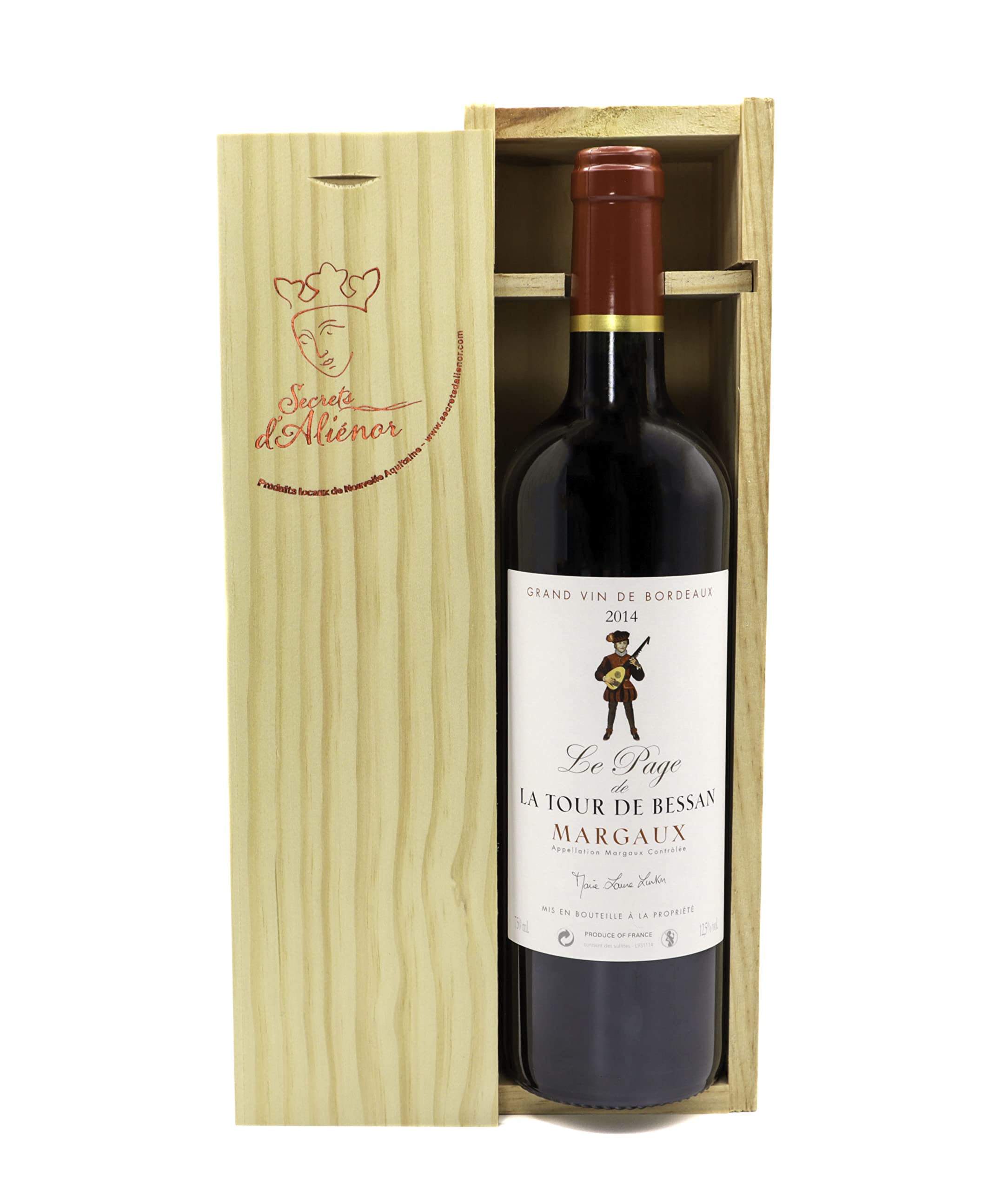 Coffret bois cadeau - vin rouge Bordeaux AOC Margaux millésime 2021 bouteille 75 cl - bel emballage prêt à offrir