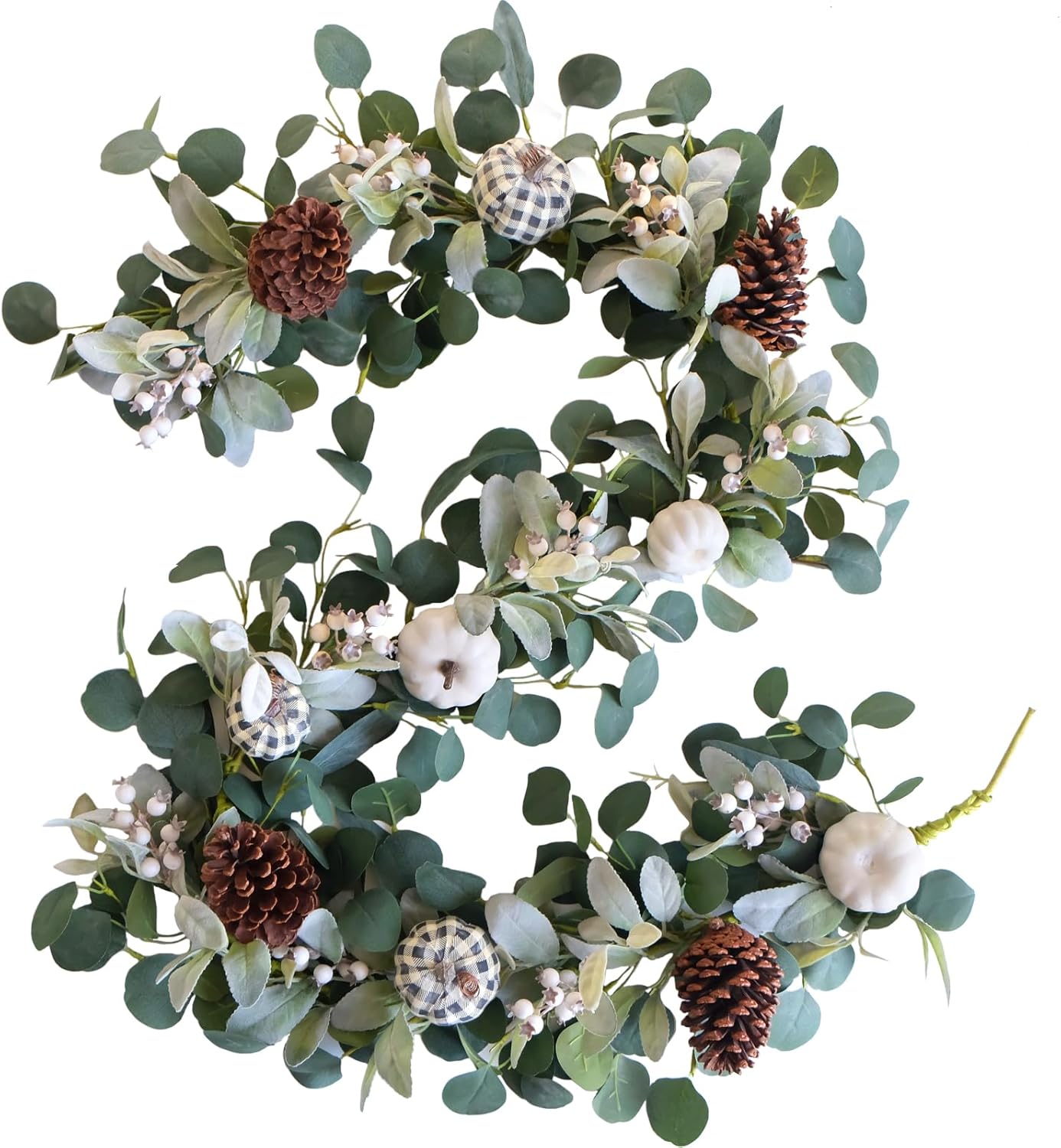 TEMPUS Artificial 24 Inch Handcrafted Fall Wreath with Hydrangeas, Pumpkins & Eucalyptus - Natural Black Rush Base for Farmhouse Door, Wedding Arch, Thanksgiving Table Decor