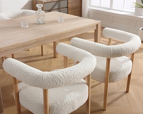 Miniatura 4 de VESCASA Upholstered Dining Chairs with Natural Wood Legs, Sherpa Fleece Mid-Century Modern Dining Chairs with Curve Padded Open Back for Dining