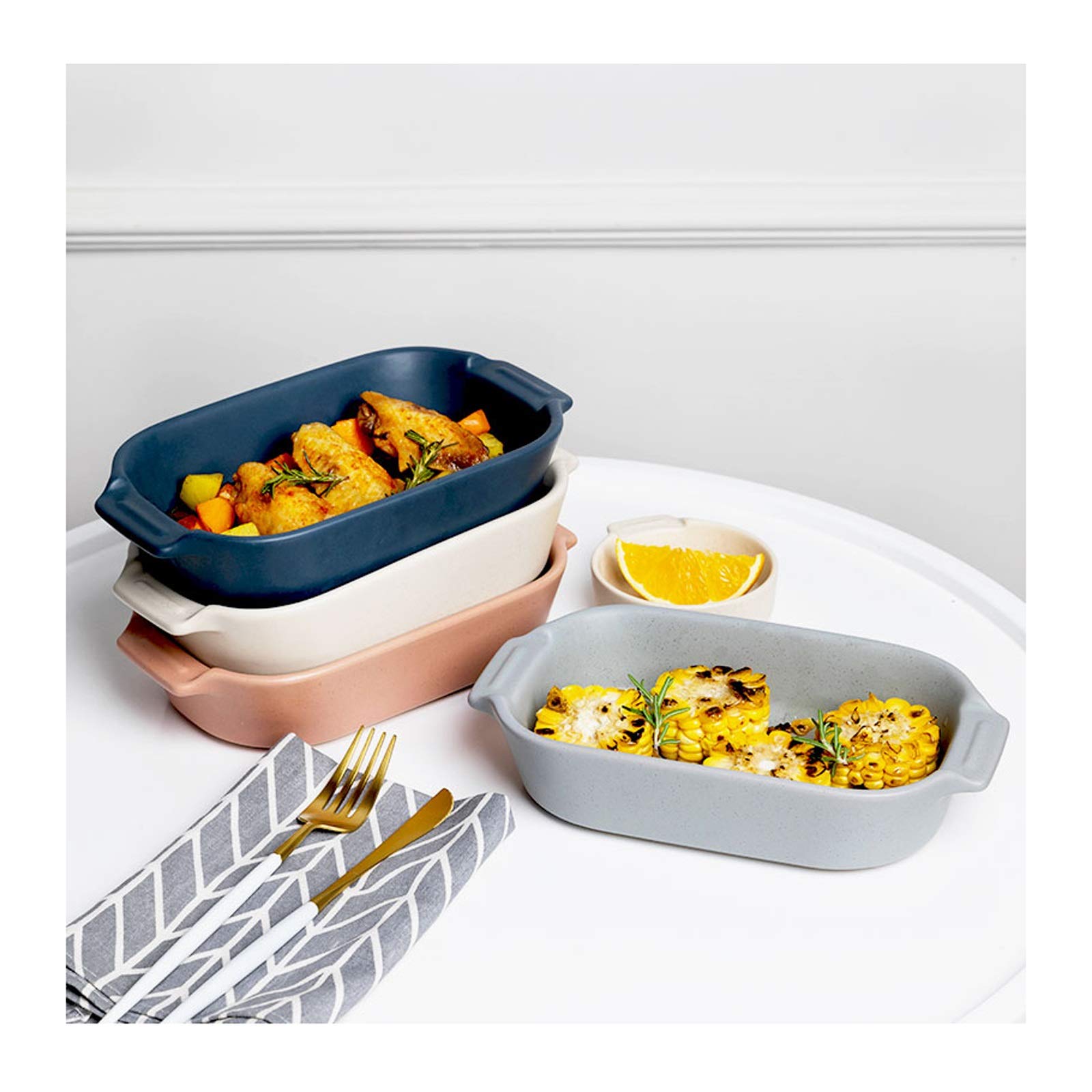 Speiseteller Rechteckige keramische Dinnerplatte, Familiennutzungssuppe mit Griff, Backplatte geeignet for Käse, Reis, sortierte Farbe Flachteller(White)