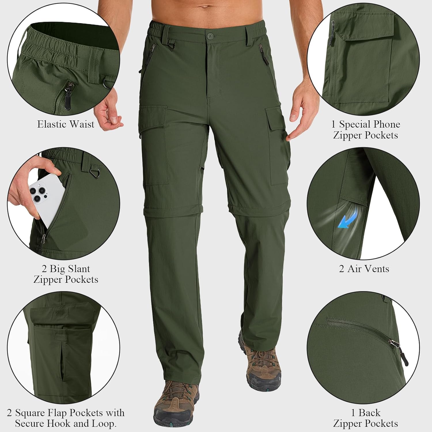Men's Hiking Pants Convertible Cargo Pants Zip Off Waterproof Lightweight Quick Dry Safari Fishing Camping Scout Pants - Image 4