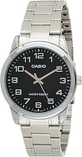#MTP-V001D-1B Men's Standard Stainless Steel Easy Reader Black Dial Watch