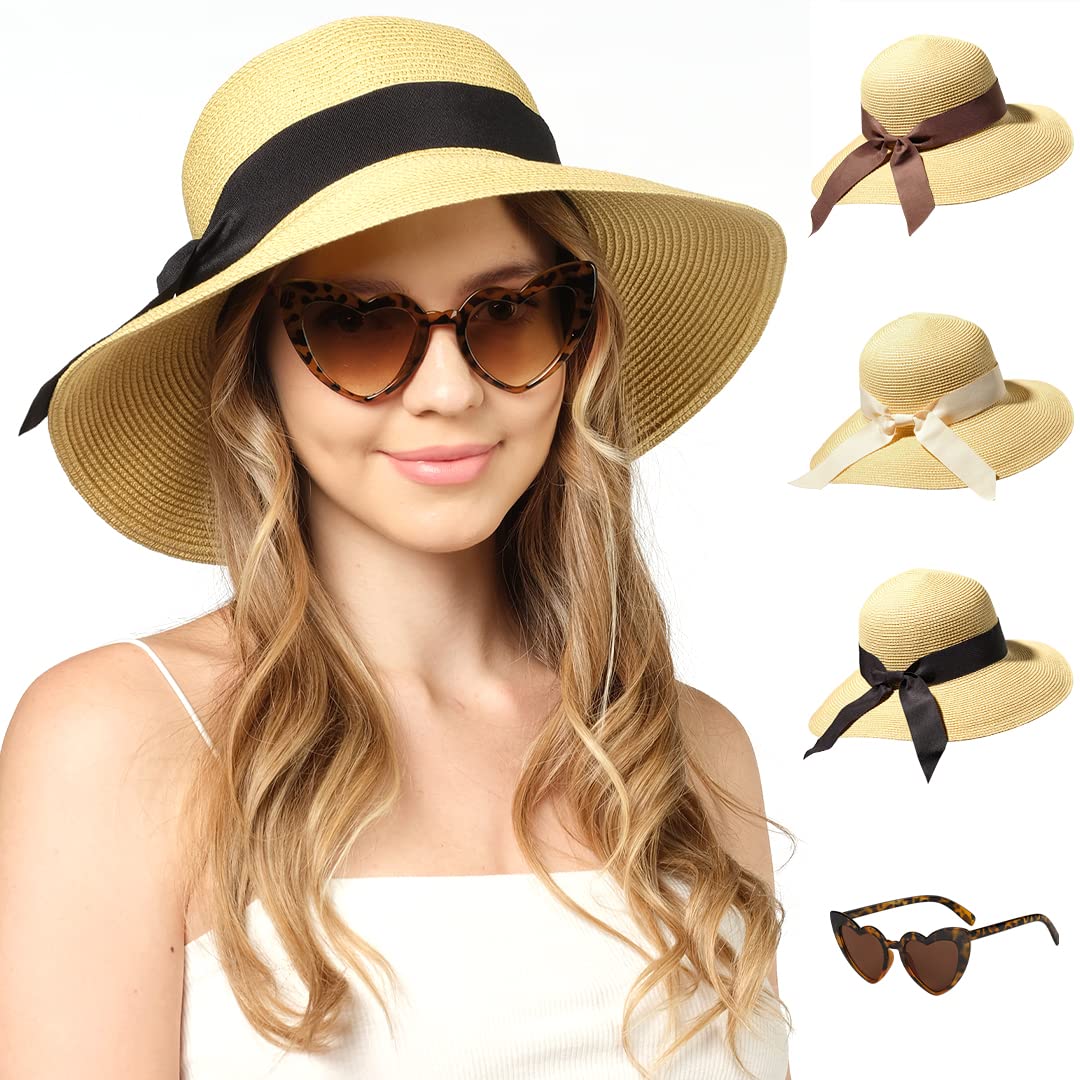 Funcredible Beach Hats for Women Panama Straw Sun Hat with Heart