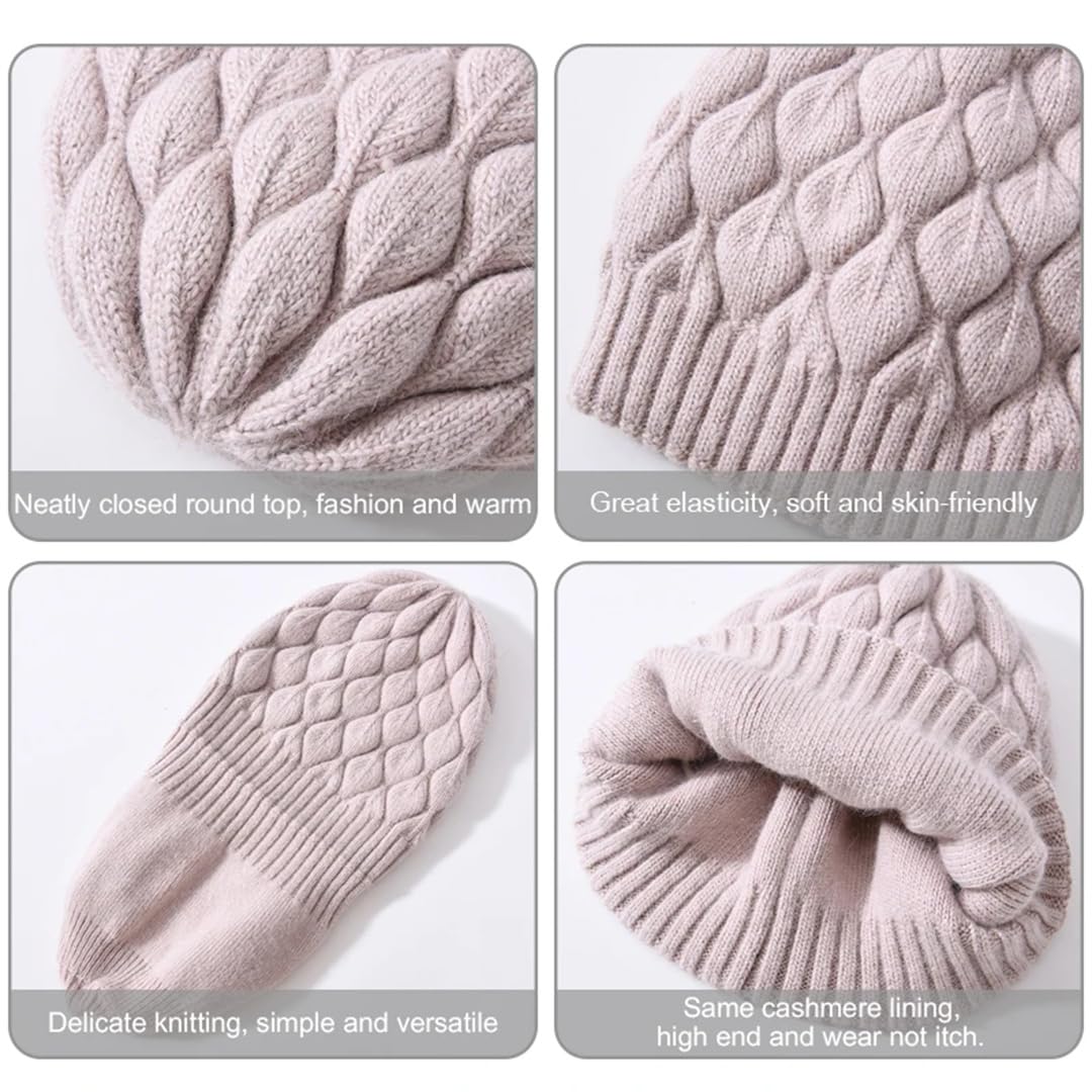 Gorro De Invierno Para Mujer, Gorro Tejido Con Pompón De Piel, Doble Capa, Grueso, Cálido, Otoño