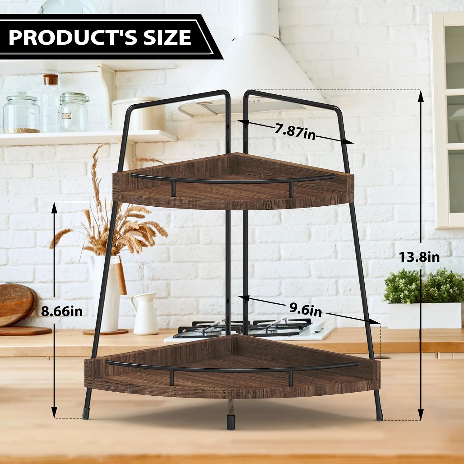 2-Tier Wooden Corner Vanity Shelf - Countertop Storage Organizer for Kitchen & Bathroom