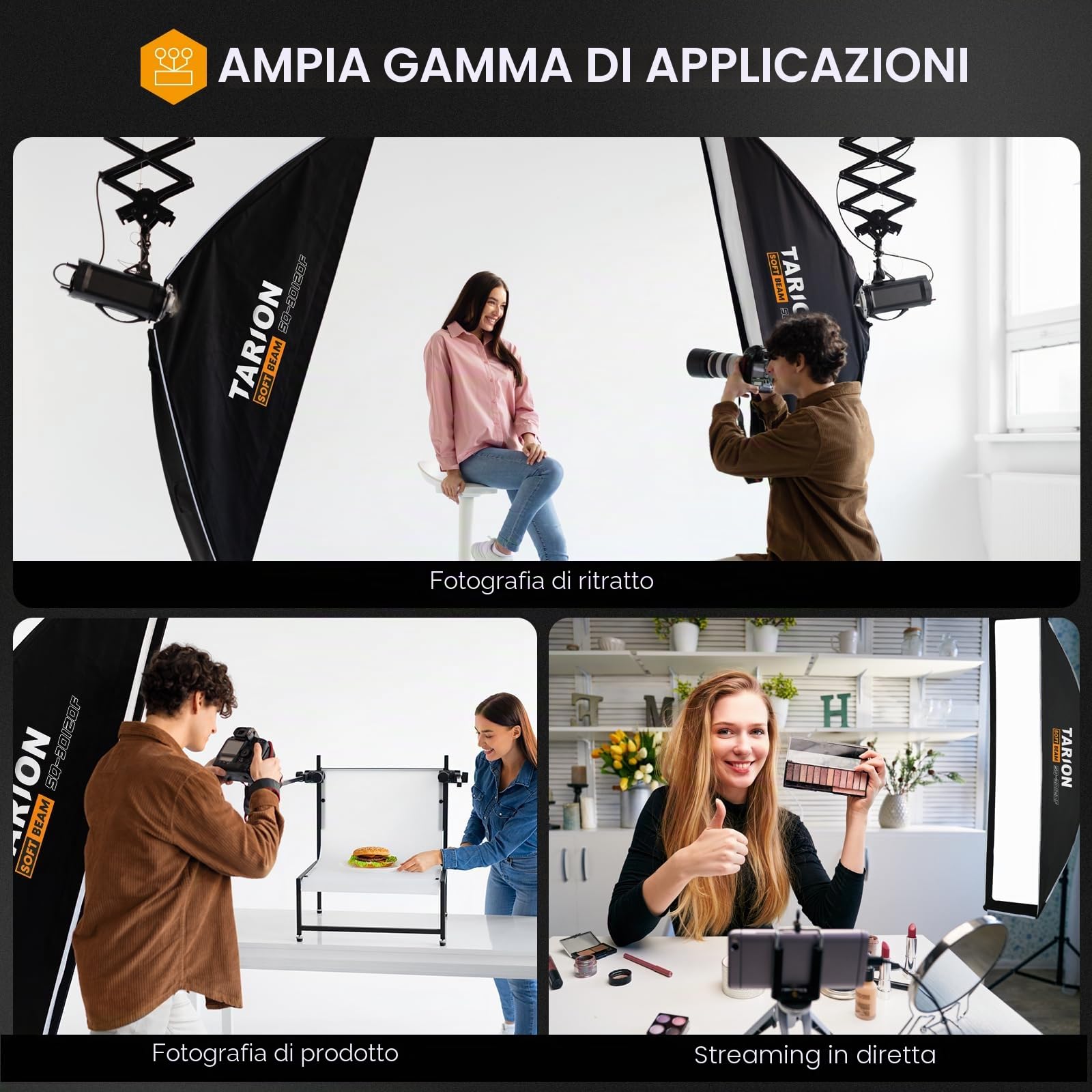 TARION Softbox Fotografico Bowens Pieghevole: Rettangolare Soft Box Sgancio Rapido Portatile con Griglia a Nido per Studio Flash a Slitta Diffusori Illuminazione(30x120cm)