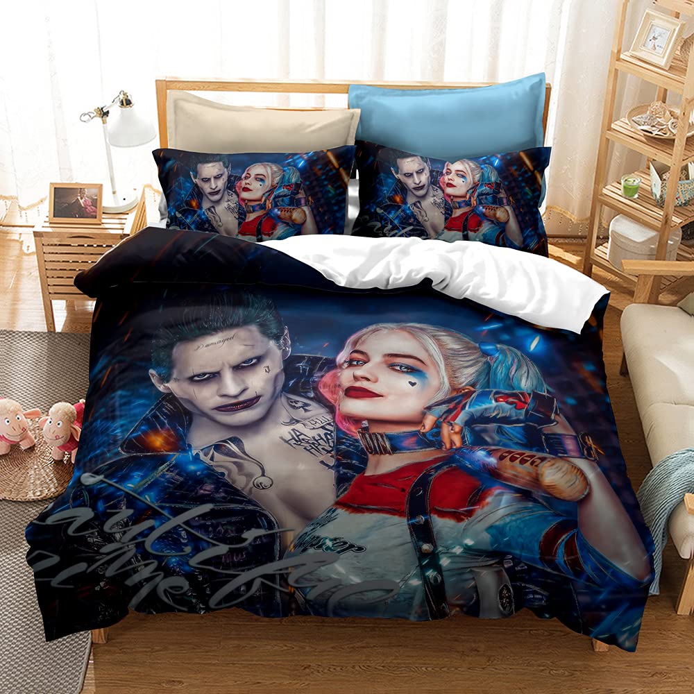 CHAOSE-UKBBedding Set Harley Quinn Printing Duvet Cover and Pillowcase Child Adult Anti-mite Plus Velvet (Style 03,Double(200x200cm))