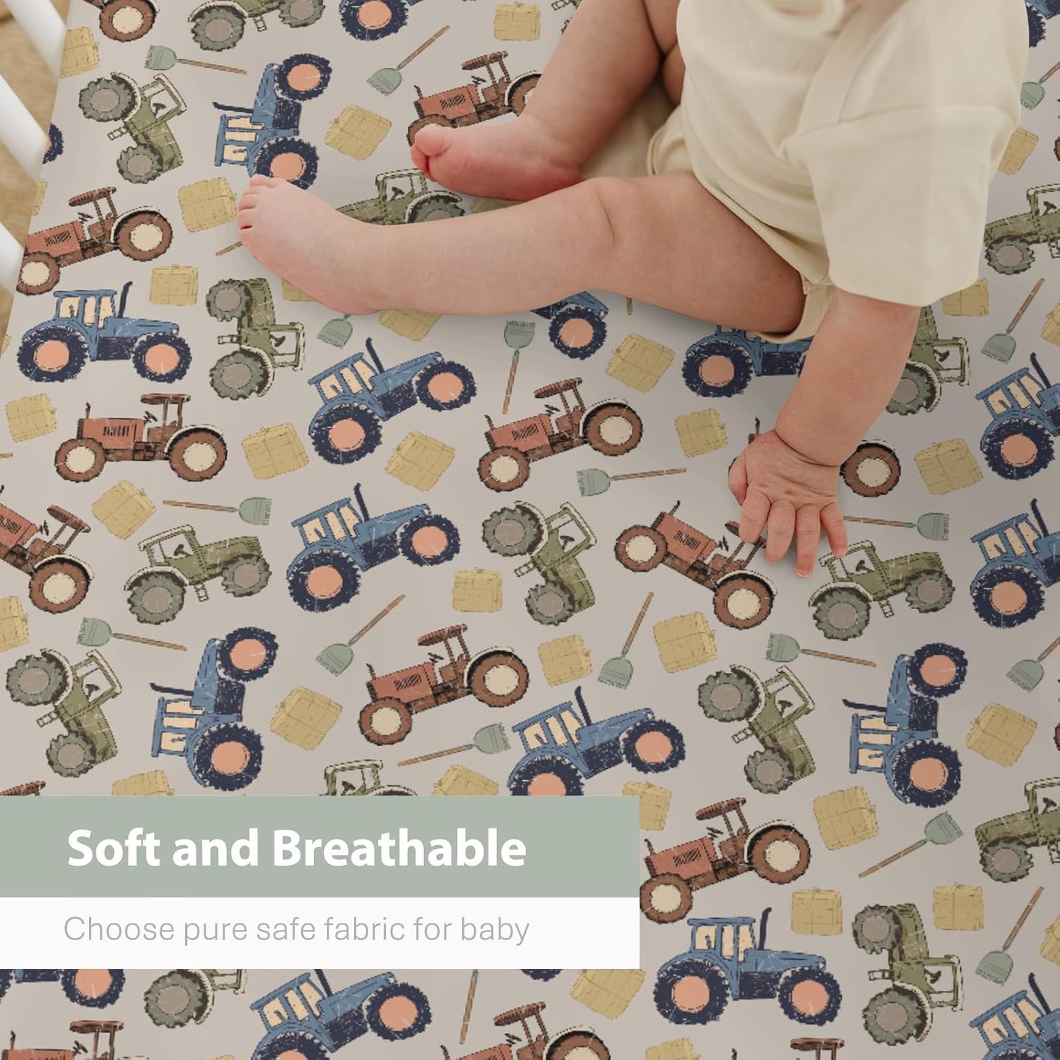 Vintage Tractors Baby Crib Sheets for Boy Girl 28"x52" Farm Tractor Harvest Soft Stretchy Fitted Crib Mattress Cover Farmhouse Trucks Vehicle Nursery Baby Sheet for Crib and Toddler Bed Mattresses