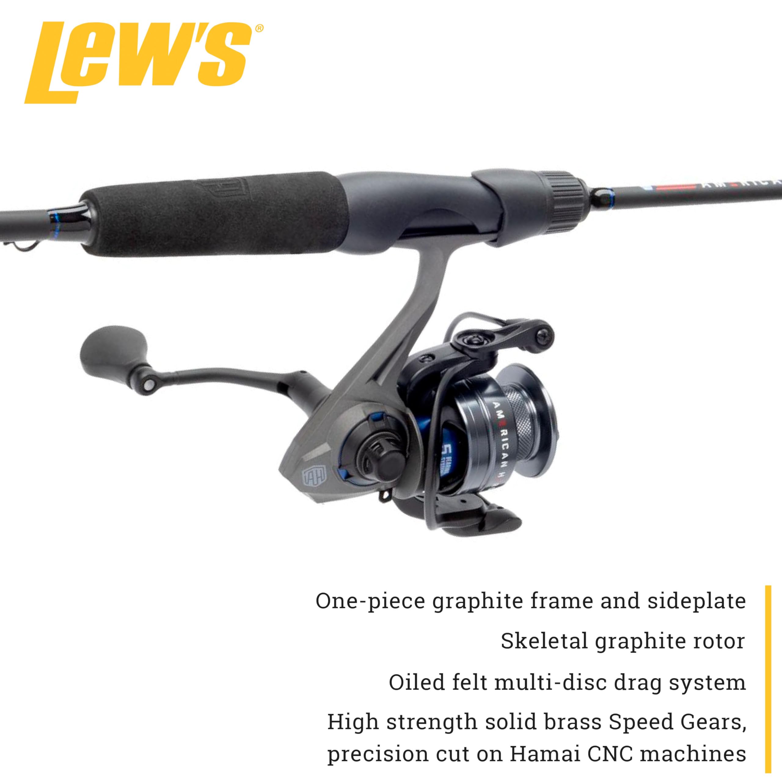 Lew's American Hero Spinning Reel and Fishing Rod Combo, 6-Foot 2-Piece Med-Light Power Fast Action IM6 Graphite Rod, Size 200 Reel, Gray/Black/Blue : Sports & Outdoors