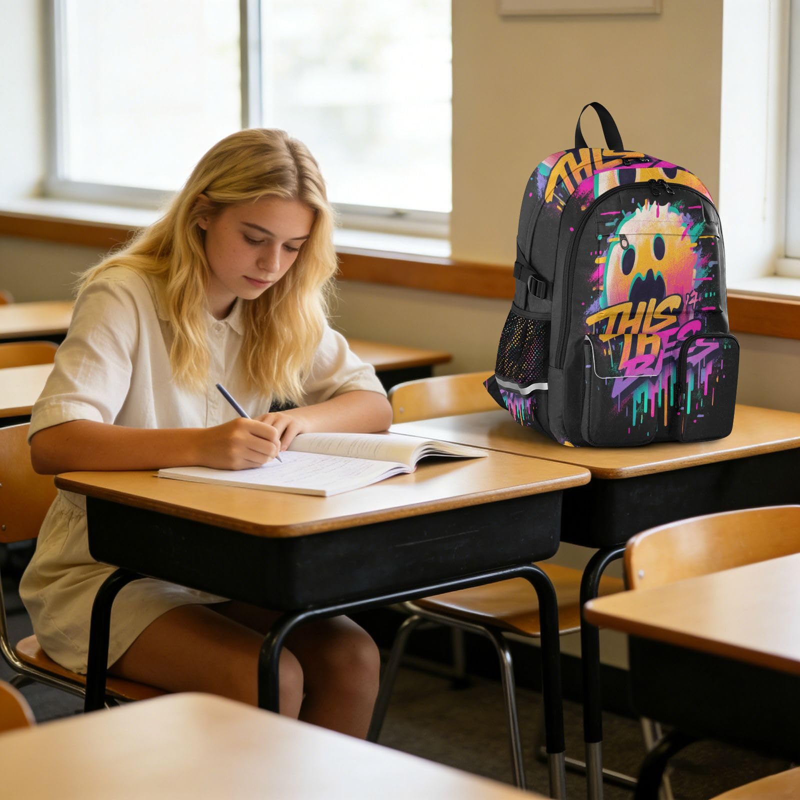 Horror Graffiti duchy 'This Bites' plecaki podróżne dla kobiet mężczyzn horror graffiti duchy 'This Bites College School Bookbag 44.5 cm plecak na komputer lekka torba na co dzień