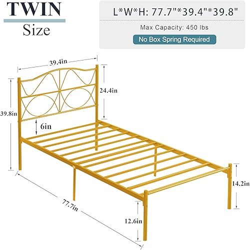 Miniatura 42 de VECELO Base de cama de plataforma metálica de tamaño matrimonial con cabecera y estribo, base de colchón de soporte de listones resistentes, no
