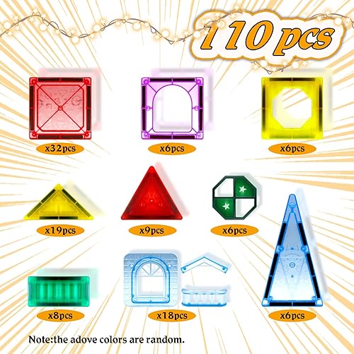 Miniatura 7 de Magnetic Building Tiles,110PCS Magnets Building Set,STEM Toys,Magnetic Building Blocks,Gifts for Kids Aged 3-4-5-6-7-8+