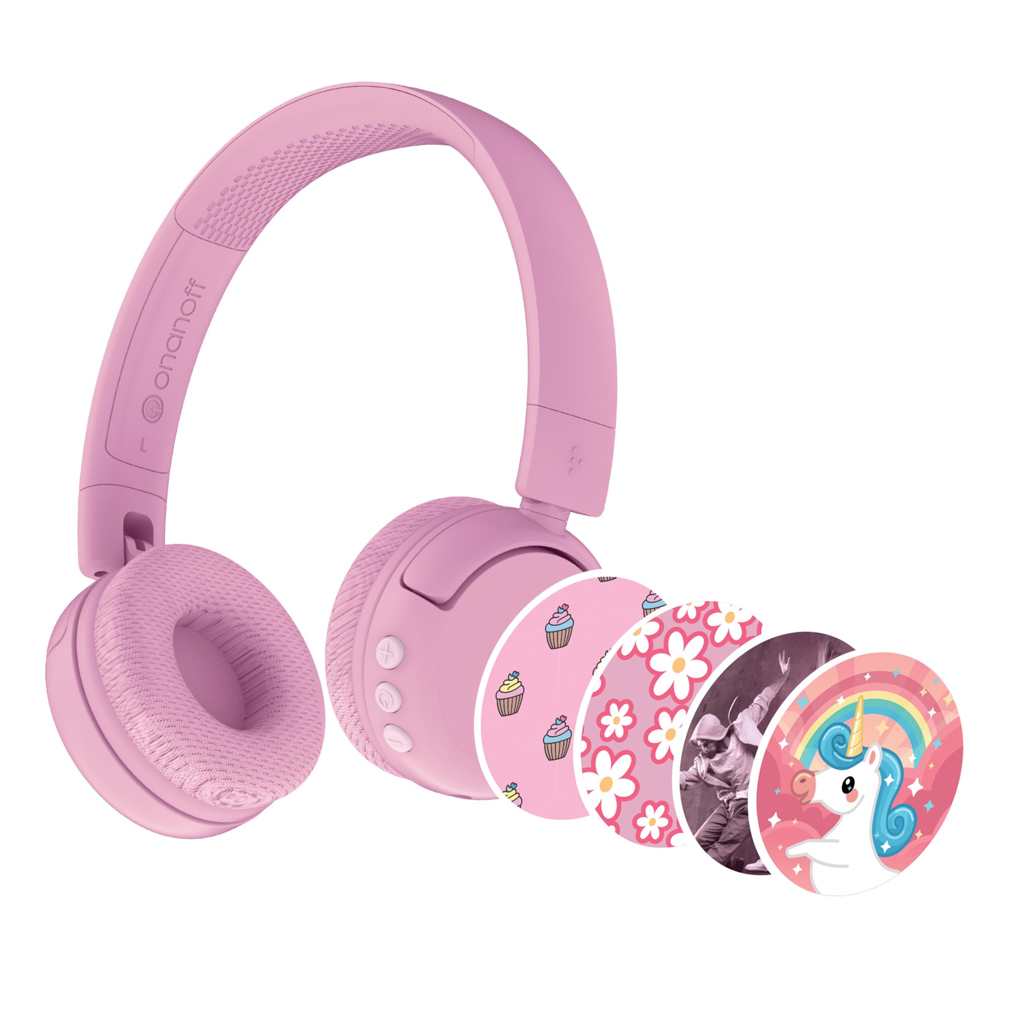 BuddyPhones POP Fun | Foldable Bluetooth Kids Headphones + Microphone, Works Wired or Wireless - SafeAudio Volume Limiting for iPhone/iPad/Tablet/PC and More (Pink)