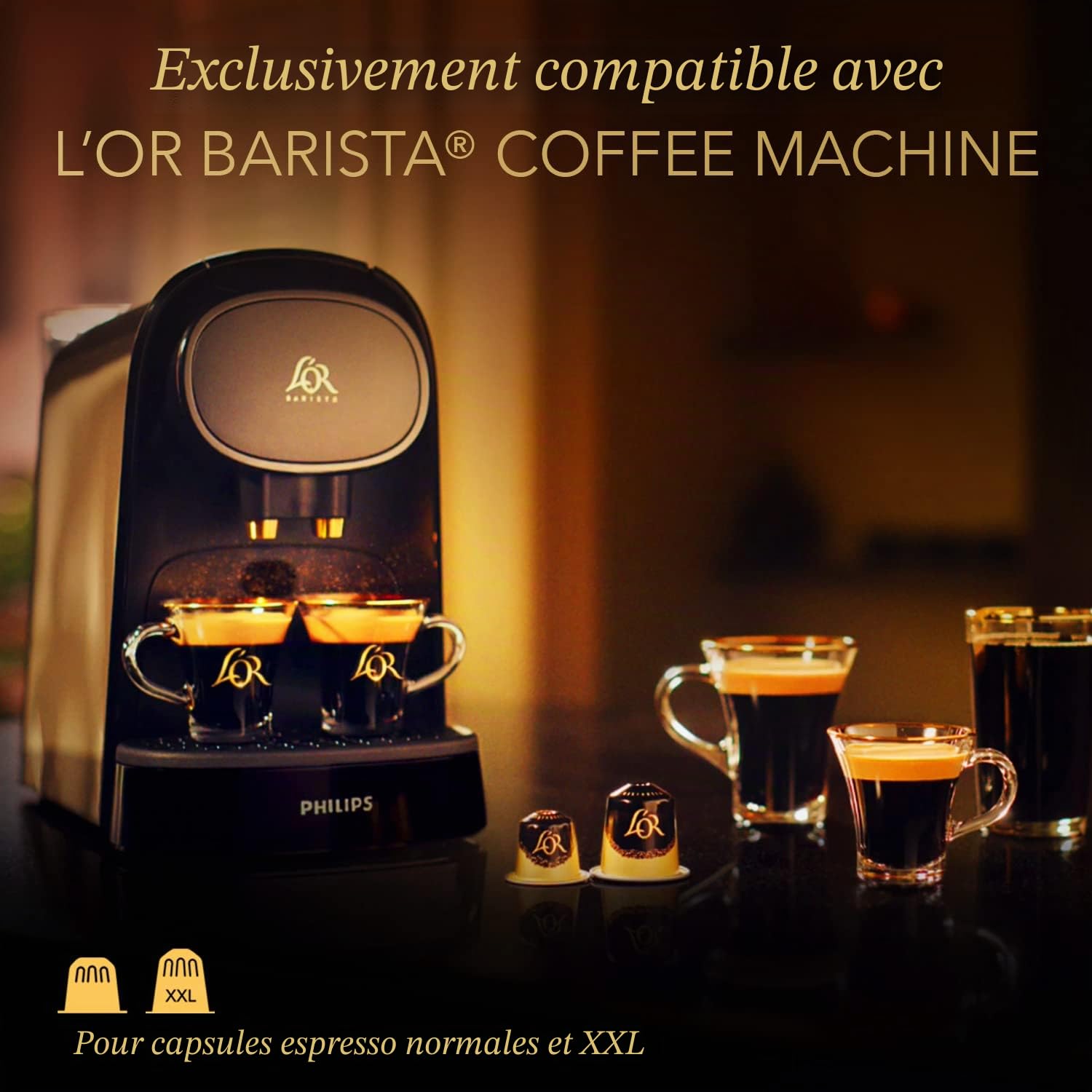 L'OR - Capsules XXL - Splendente - Intensité 7 - Torréfaction Légère - Compatibilité Exclusive L'OR BARISTA® - 5 lots de 10 capsules aluminium
