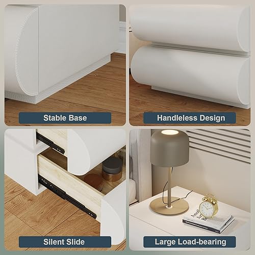 Miniatura 7 de IKuinen Mesita de noche, mesita de noche minimalista con 2 cajones de madera maciza, mesitas de noche con cuero de microfibra, mesa auxiliar para