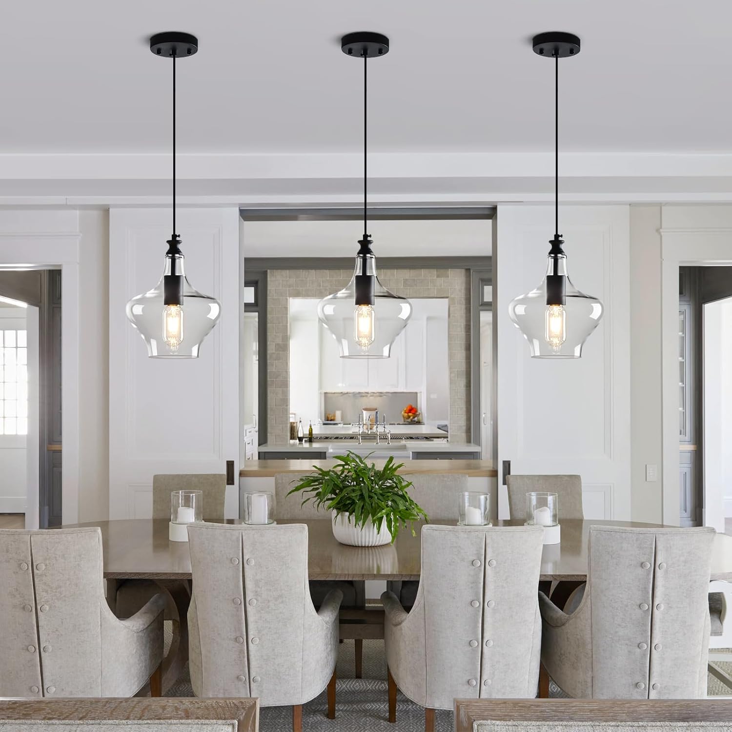 Modern Glass Pendant Lights Kitchen Island Black Pendant Light with 7.87 in Clear Glass Shade Kitchen Pendant Lighting Over Island Bedroom Dining Room (1 Pack)