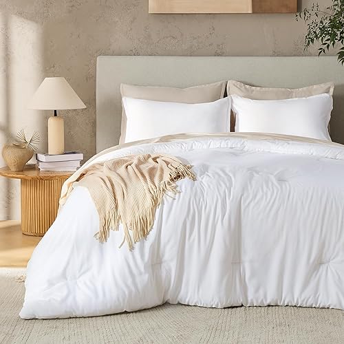 Juego de edredón blanco tamaño king de Andency, 3 piezas, ropa de cama boho sólida para mujeres y hombres, juego de edredón suave, ligero y