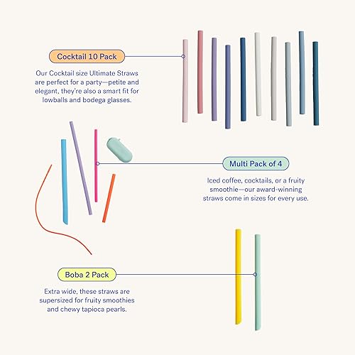 Miniatura 4 de GIR Get It Right - Pajitas de silicona reutilizables con estuche de viaje y varita limpia, pajitas ecológicas para bebidas frías y calientes,