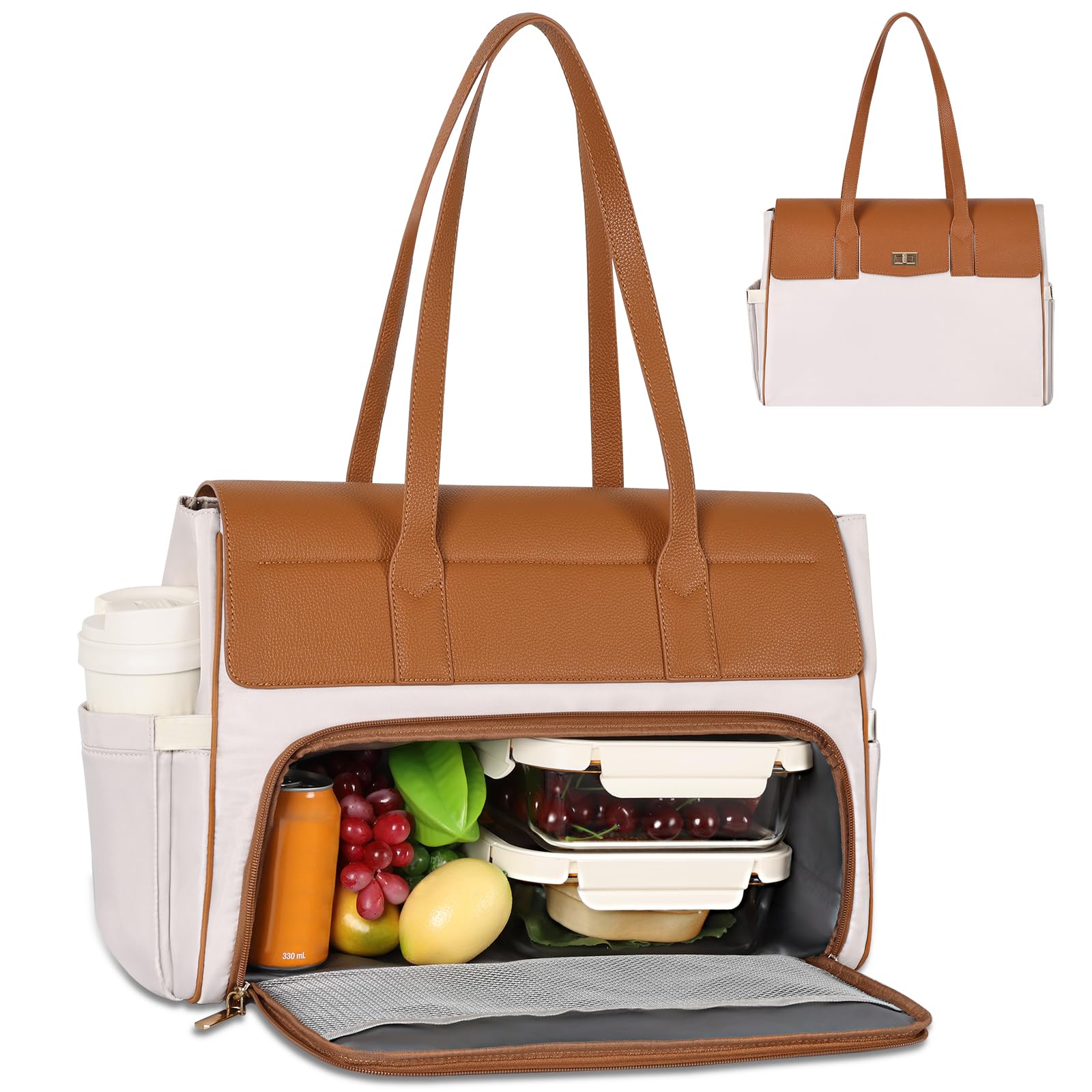 Jetviivid Lunch Tote Bag für Damen, 15.6 Zoll Laptoptasche mit LunchFach, 2-in-1 Groß Lunchtasche Handtasche, Aktentasche Wasserdicht, Bürotasche für Arbeit, Büro, Business