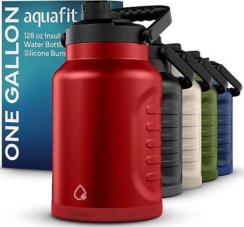 AQUAFIT Botella de agua de 1 galón aislada (fría durante 48 horas), sin BPA y a prueba de fugas, jarra de agua de acero inoxidable de 128 onzas,